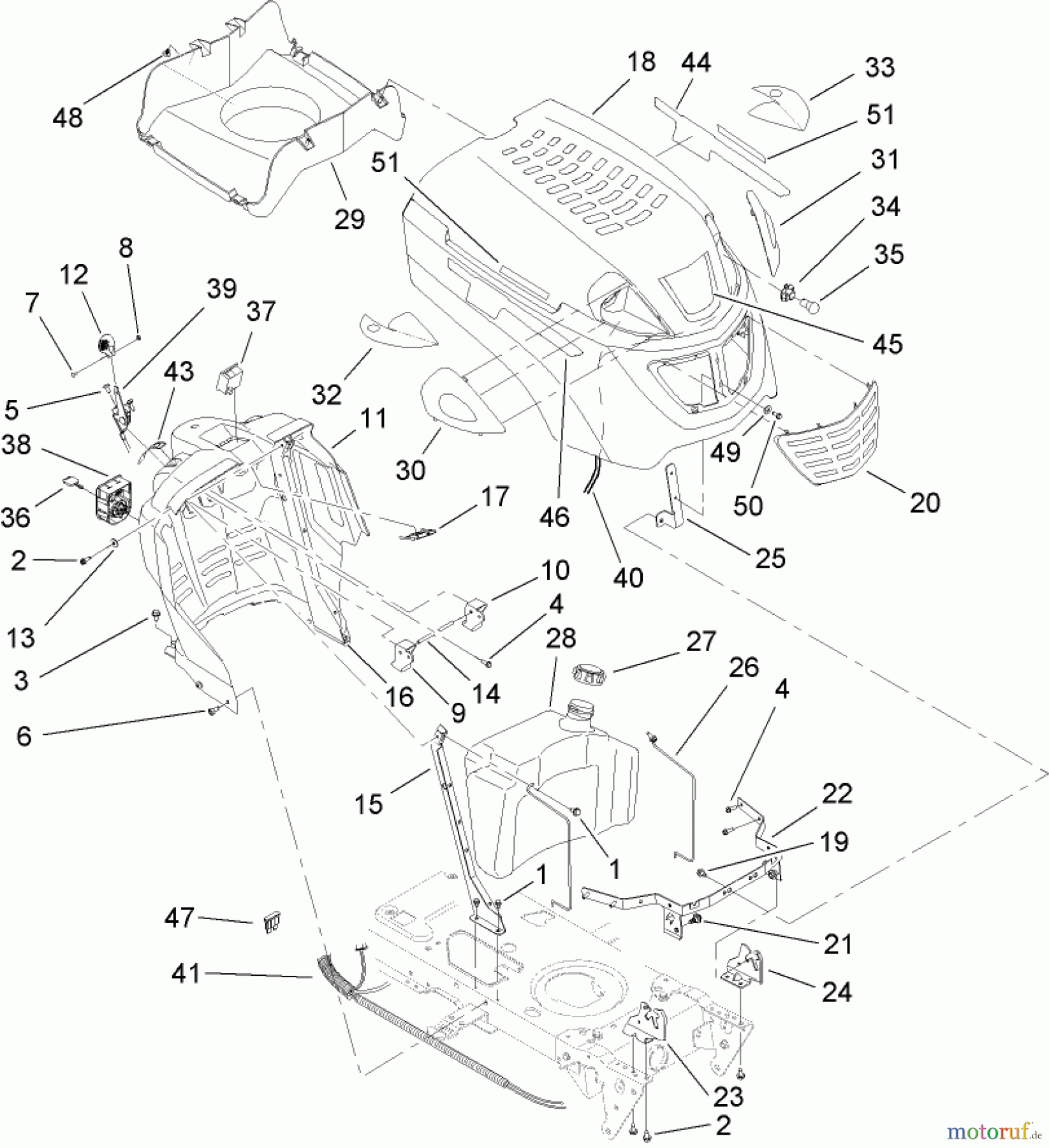  Toro Neu Mowers, Lawn & Garden Tractor Seite 1 13AX61RH544 (LX465) - Toro LX465 Lawn Tractor, 2007 (SN 1A117H10393-) DASH, HOOD AND FUEL TANK ASSEMBLY