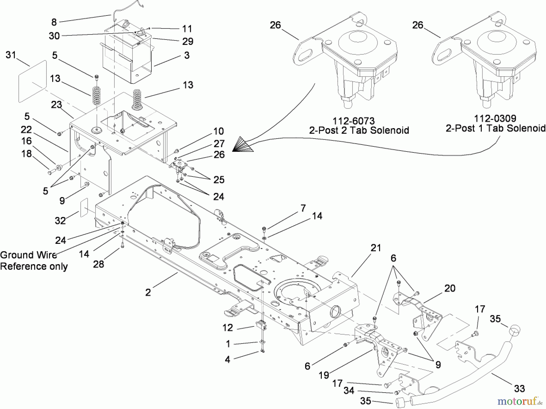 Toro Neu Mowers, Lawn & Garden Tractor Seite 1 13AX61RH544 (LX465) - Toro LX465 Lawn Tractor, 2007 (SN 1A117H10393-) FRAME AND BATTERY ASSEMBLY