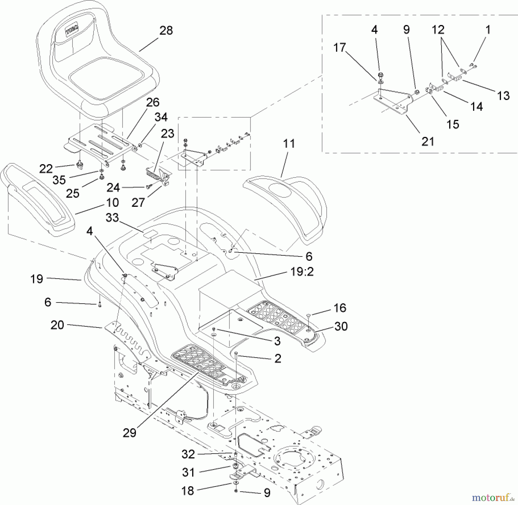Toro Neu Mowers, Lawn & Garden Tractor Seite 1 13AX61RH544 (LX465) - Toro LX465 Lawn Tractor, 2007 (SN 1A117H10393-) SEAT AND FENDER ASSEMBLY