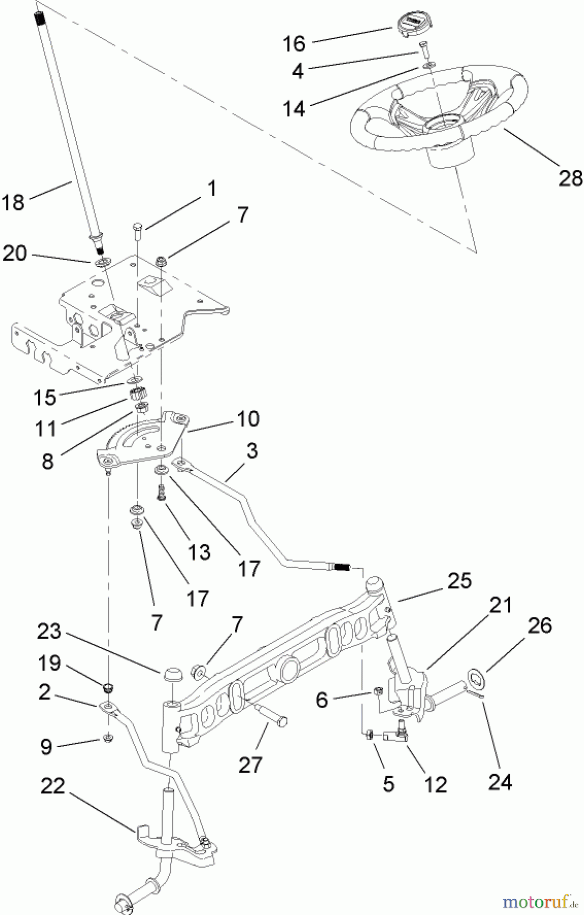  Toro Neu Mowers, Lawn & Garden Tractor Seite 1 13AX61RH748 (LX465) - Toro LX465 Lawn Tractor, 2007 (SN 1A117H10393-) STEERING SHAFT AND FRONT AXLE ASSEMBLY