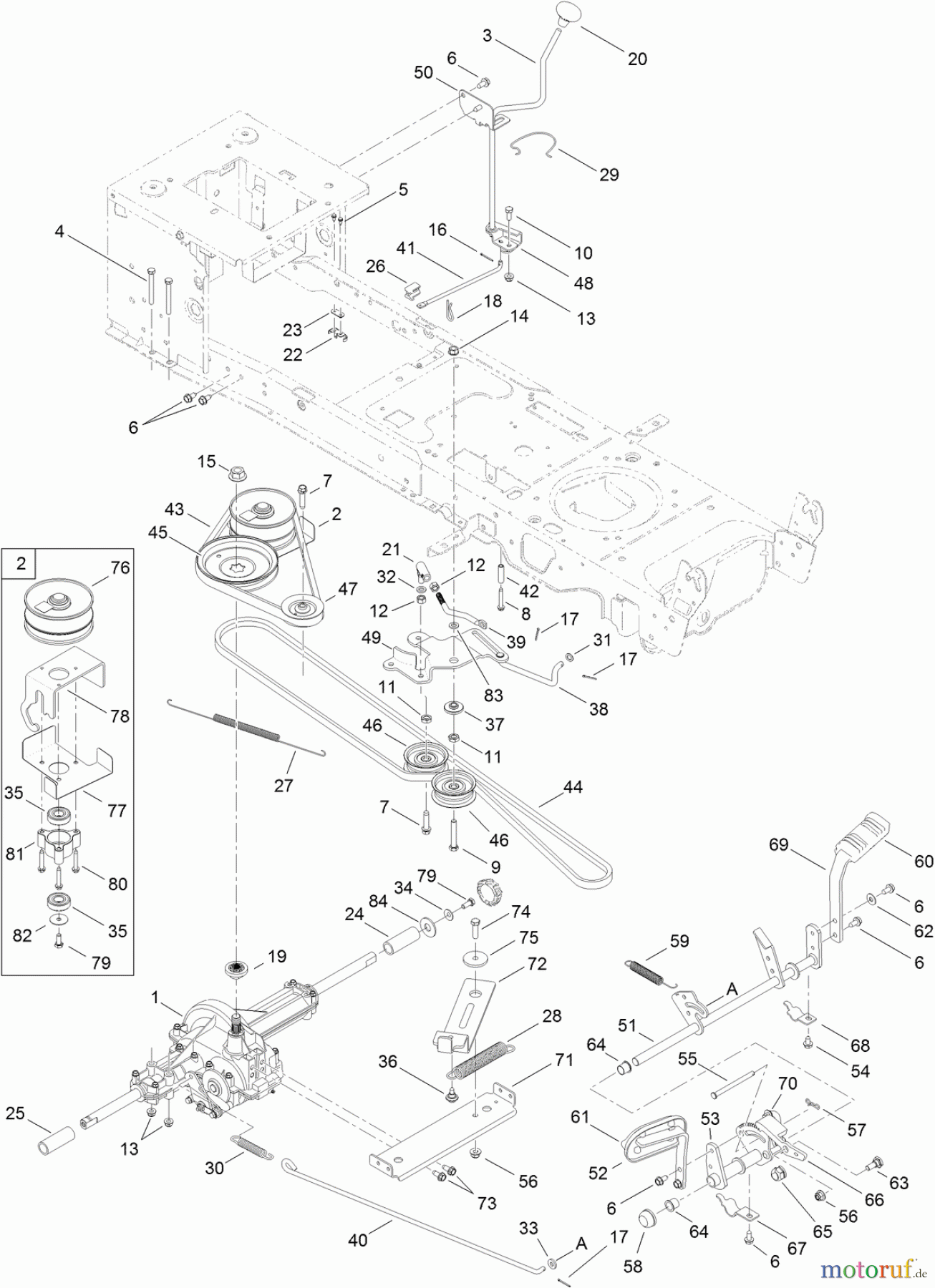 Toro Neu Mowers, Lawn & Garden Tractor Seite 1 13AX90RS848 (LX423) - Toro LX423 Lawn Tractor, 2011 (1-1) TRANSMISSION AND DRIVE SYSTEM ASSEMBLY