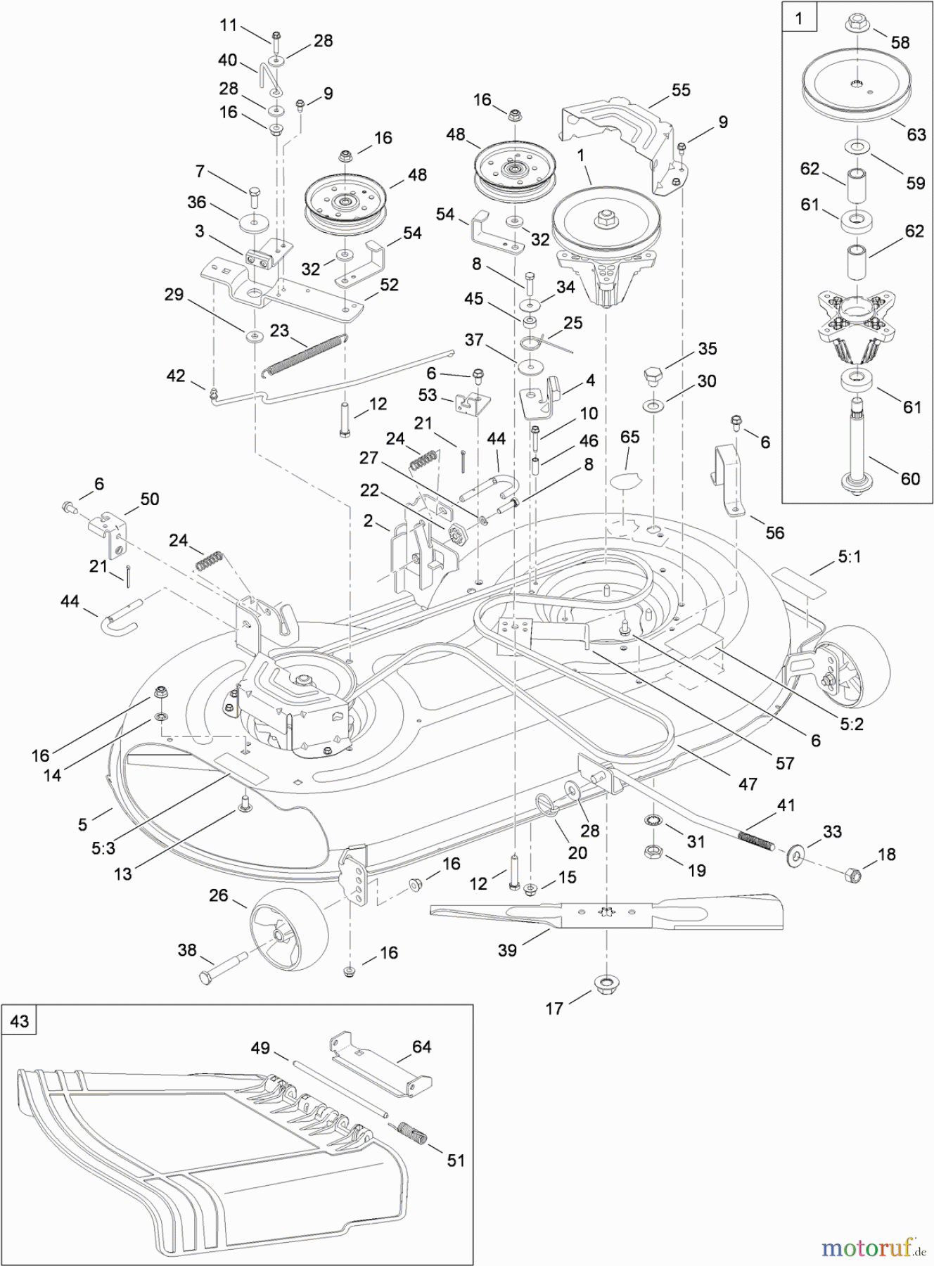 Toro Neu Mowers, Lawn & Garden Tractor Seite 1 13AX90RS848 (LX423) - Toro LX423 Lawn Tractor, 2012 (SN 1-1) 42 INCH DECK ASSEMBLY