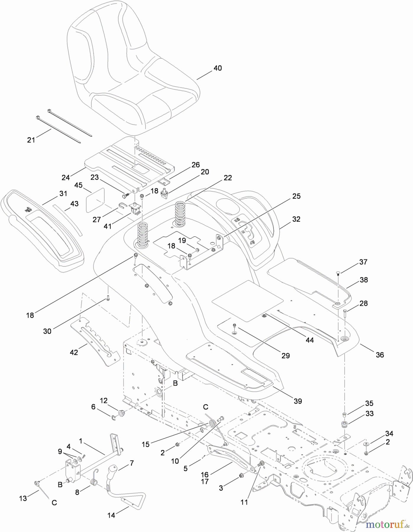 Toro Neu Mowers, Lawn & Garden Tractor Seite 1 13AX91RS848 (LX427) - Toro LX427 Lawn Tractor, 2012 (SN 1-1) SEAT, FENDER AND DECK LIFT ASSEMBLY
