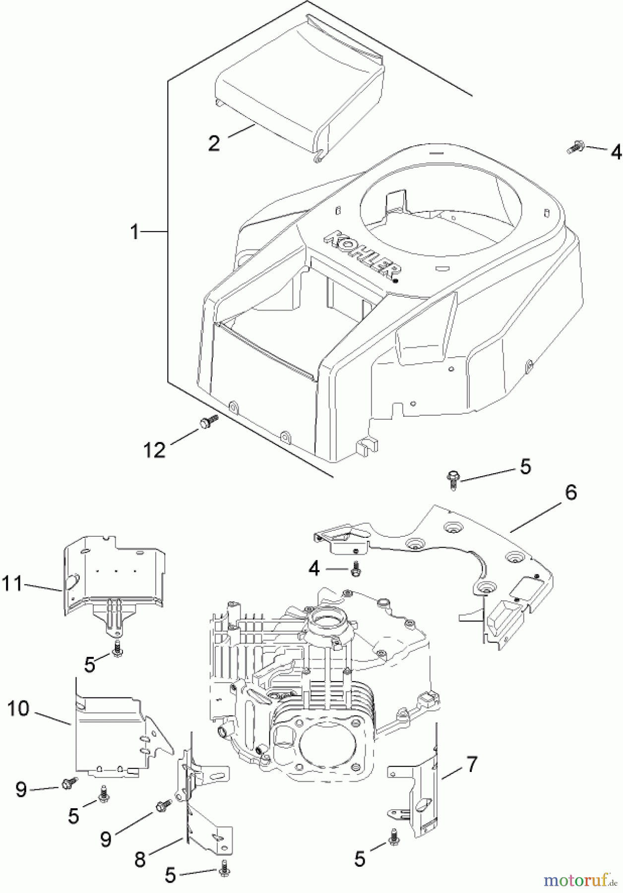  Toro Neu Mowers, Lawn & Garden Tractor Seite 1 14AP80RP544 (GT2100) - Toro GT2100 Garden Tractor, 2006 (1A136H30000-) BLOWER HOUSING AND BAFFLE ASSEMBLY KOHLER SV720-0017
