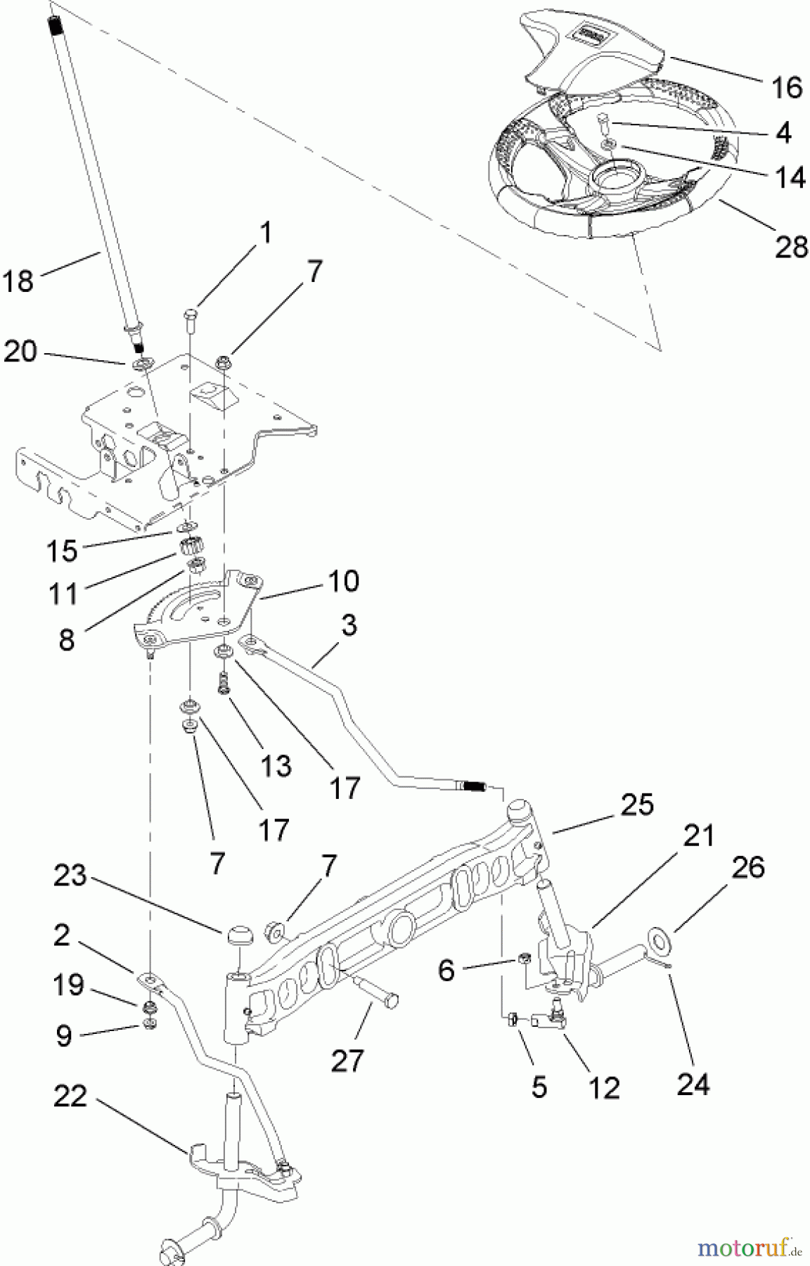Toro Neu Mowers, Lawn & Garden Tractor Seite 1 14AP80RP544 (GT2100) - Toro GT2100 Garden Tractor, 2006 (1A136H30000-) STEERING SHAFT AND FRONT AXLE ASSEMBLY