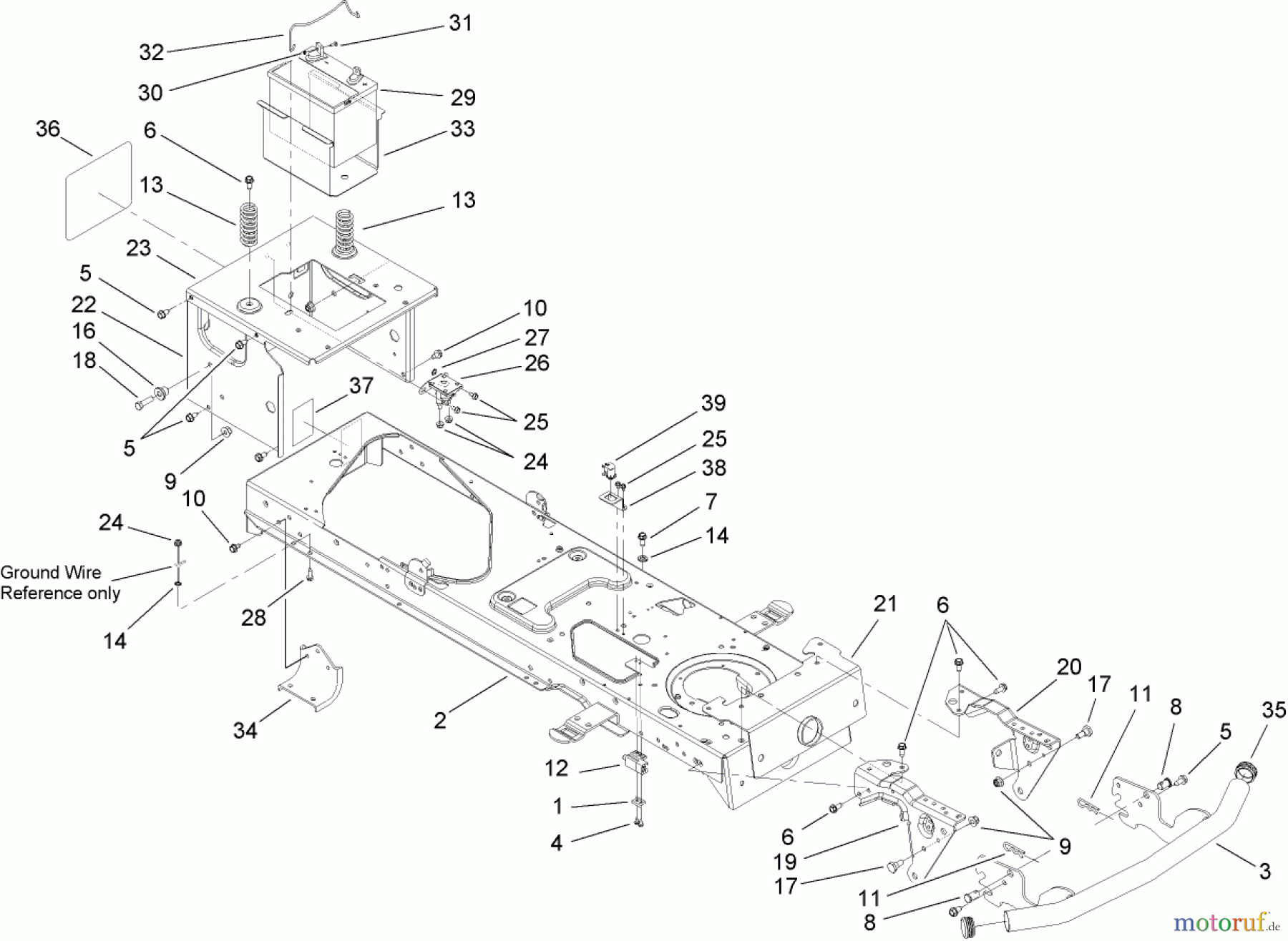  Toro Neu Mowers, Lawn & Garden Tractor Seite 1 14AQ81RP744 (GT2200) - Toro GT2200 Garden Tractor, 2006 (1A136H30000-) FRAME AND BATTERY ASSEMBLY