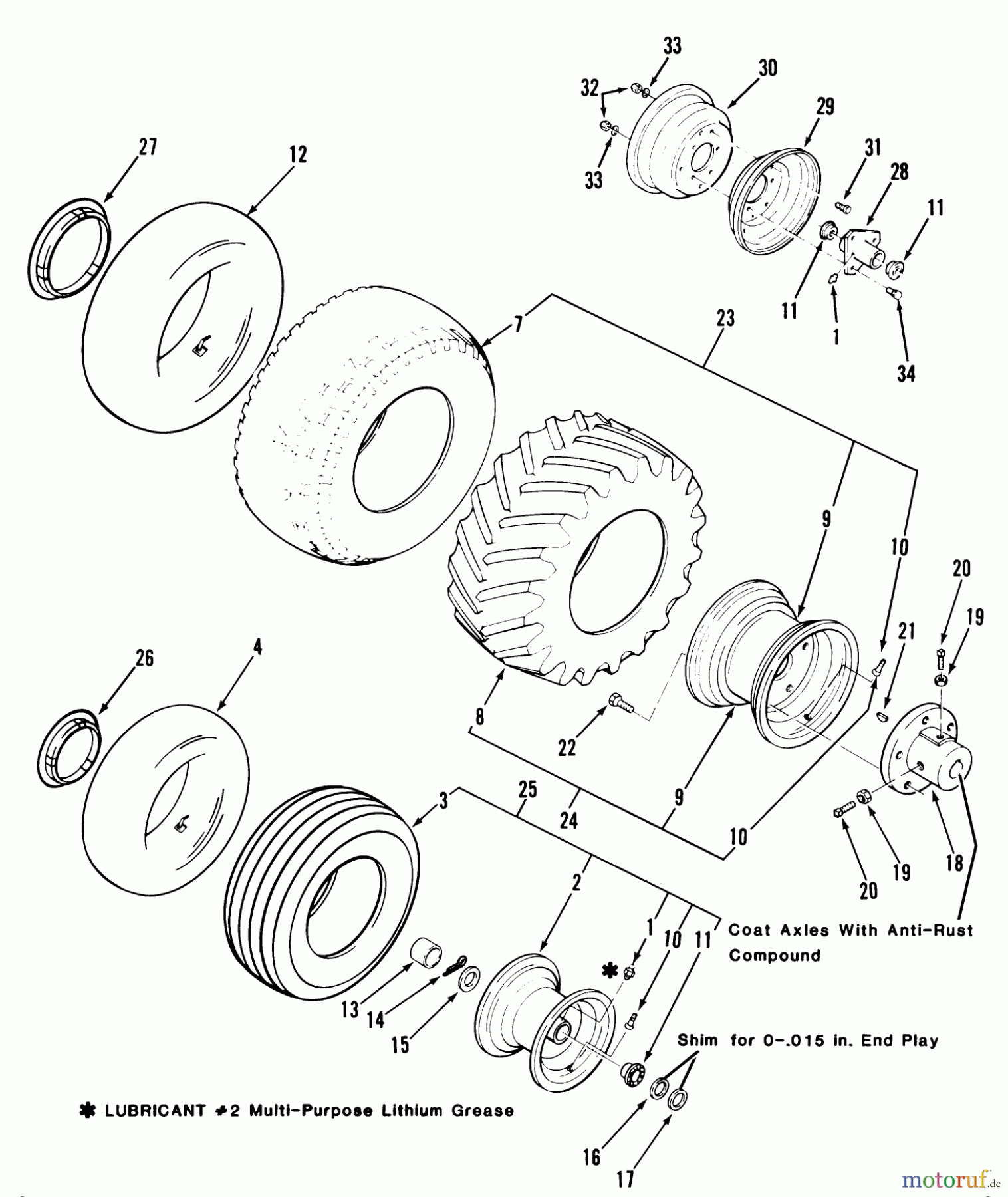 Toro Neu Mowers, Lawn & Garden Tractor Seite 1 21-08K802 (308-8) - Toro 308-8 Tractor, 1986 WHEELS AND TIRES