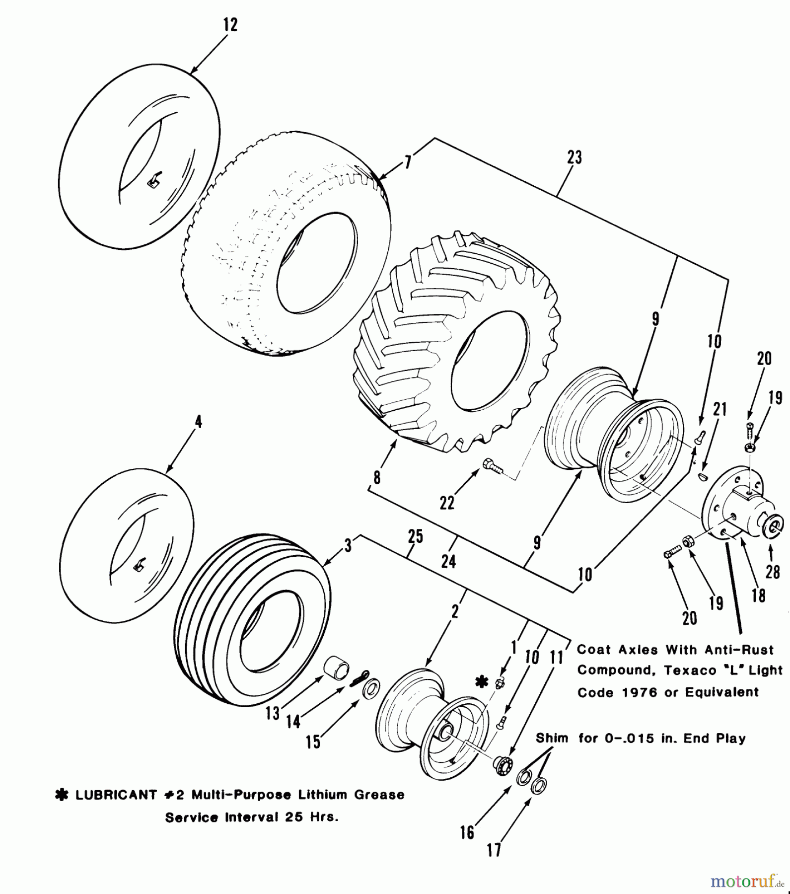 Toro Neu Mowers, Lawn & Garden Tractor Seite 1 31-14K803 (414-8) - Toro 414-8 Garden Tractor, 1988 WHEELS AND TIRES