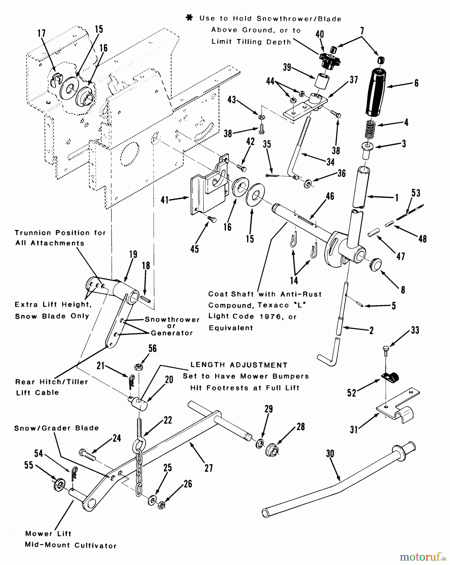 Toro Neu Mowers, Lawn & Garden Tractor Seite 1 31-16O801 (416-8) - Toro 416-8 Garden Tractor, 1989 MANUAL LIFT LINKAGE