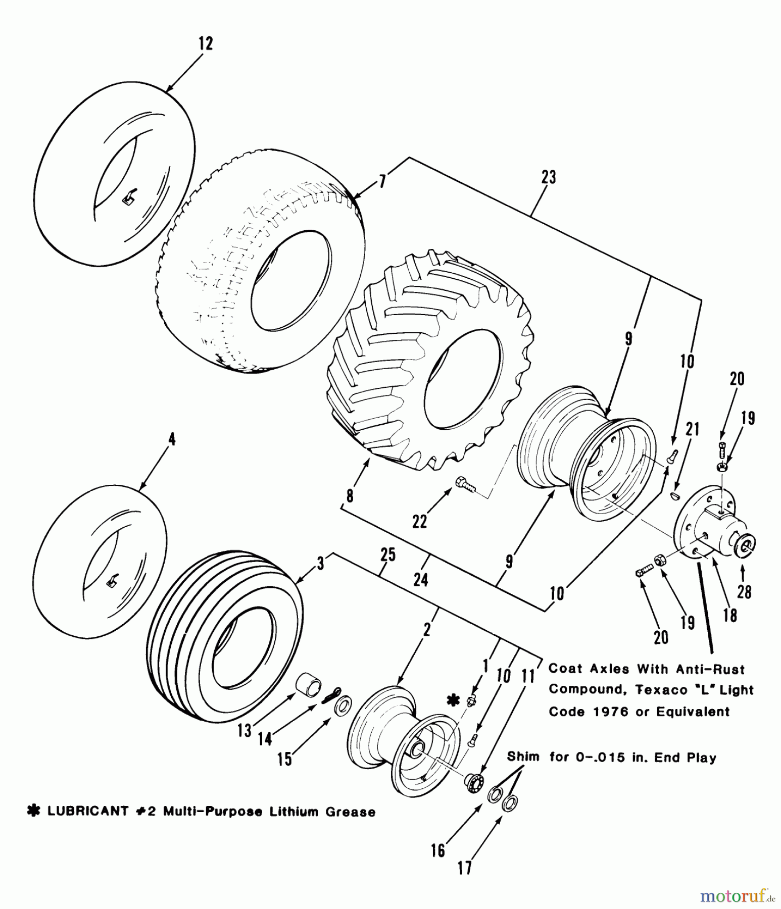 Toro Neu Mowers, Lawn & Garden Tractor Seite 1 31-16O801 (416-8) - Toro 416-8 Garden Tractor, 1989 WHEELS AND TIRES