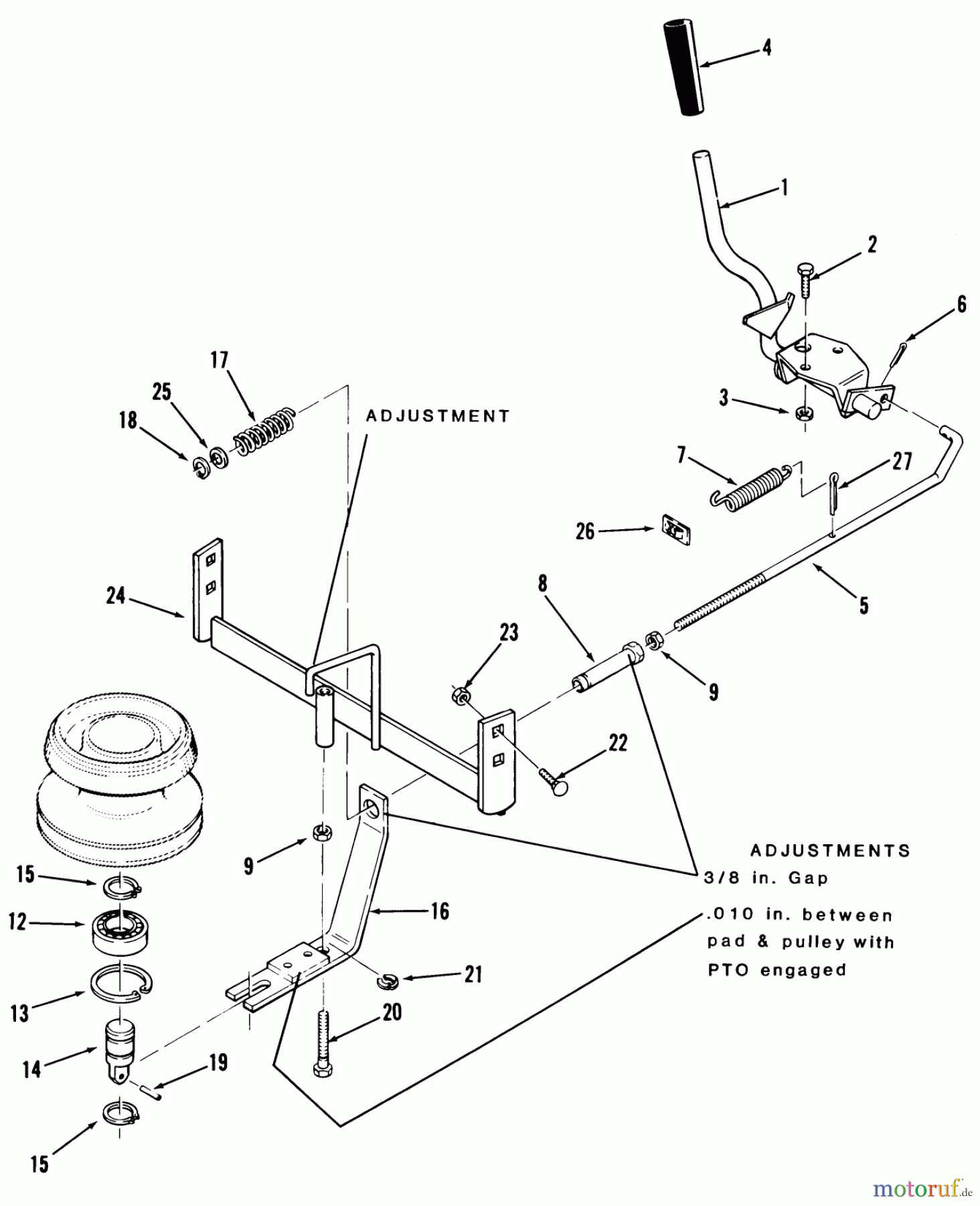Toro Neu Mowers, Lawn & Garden Tractor Seite 1 22-11BE01 (211-A) - Toro 211-A Tractor, 1985 PTO CLUTCH