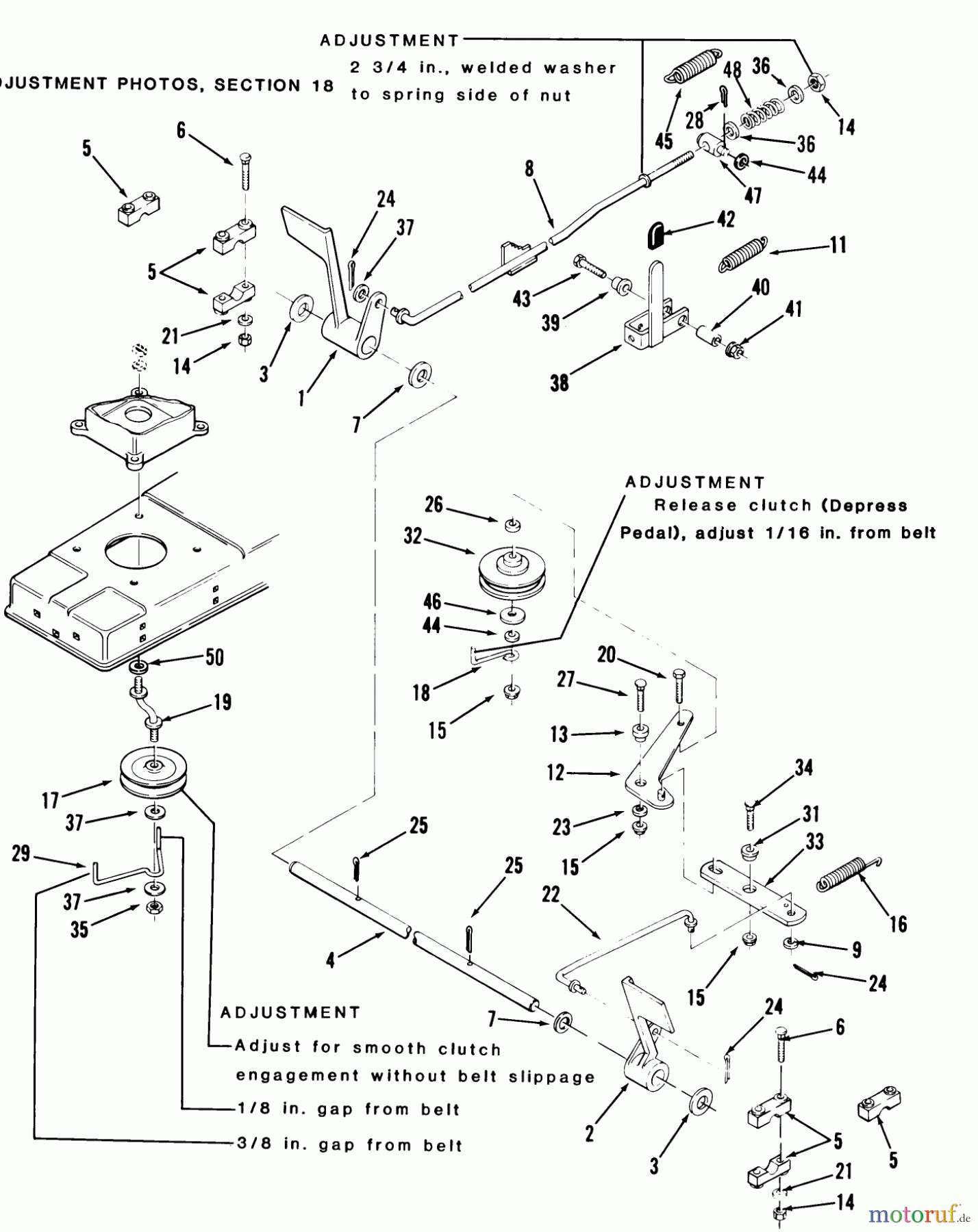 Toro Neu Mowers, Lawn & Garden Tractor Seite 1 22-12TE01 (YT12-A) - Toro YT12-A Yard Tractor, 1986 BRAKE AND CLUTCH LINKAGE 3 & 5 SPEEDS