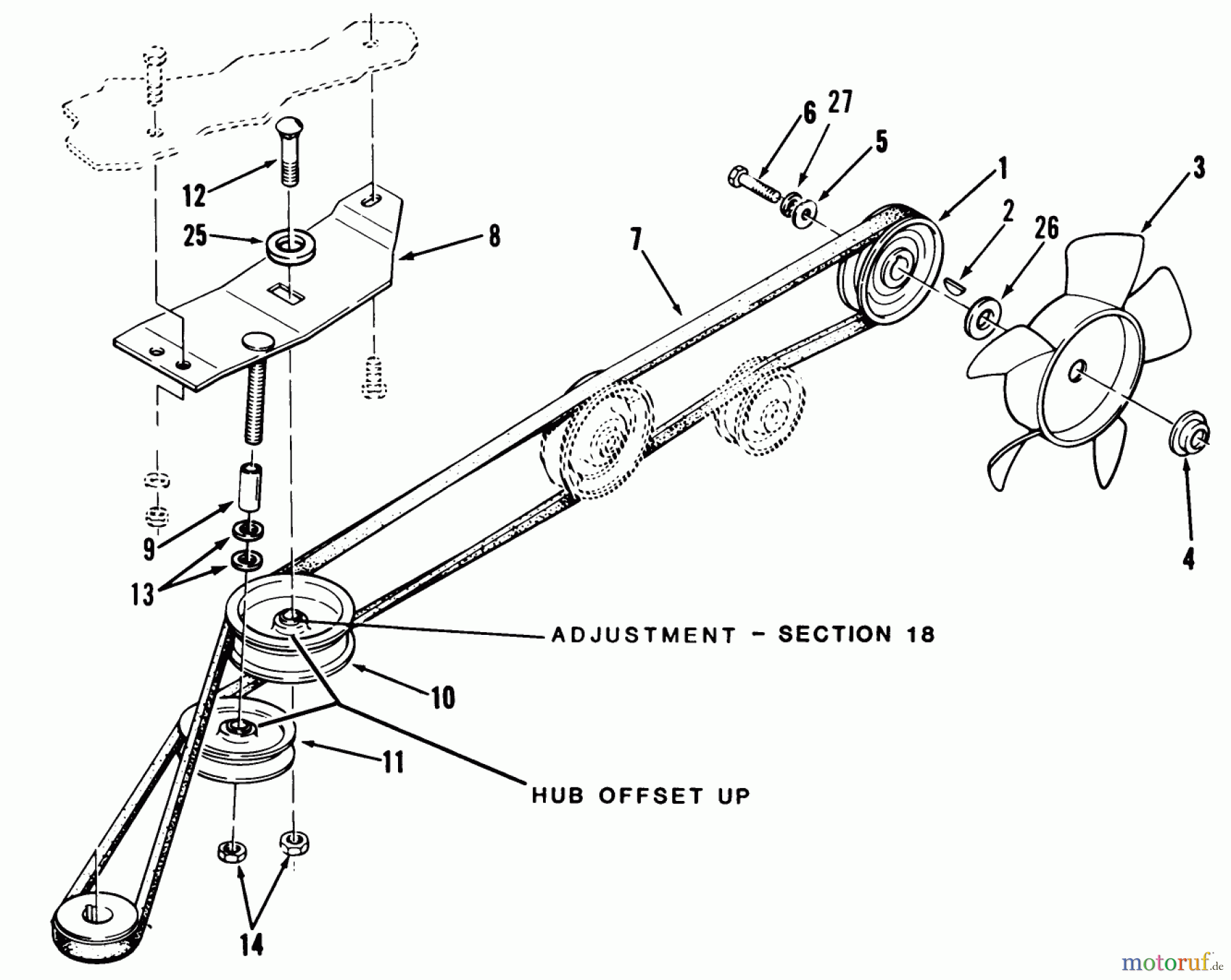 Toro Neu Mowers, Lawn & Garden Tractor Seite 1 22-17KE01 (257-H) - Toro 257-H Tractor, 1988 DRIVE BELT AND PULLEYS-AUTOMATIC MODEL