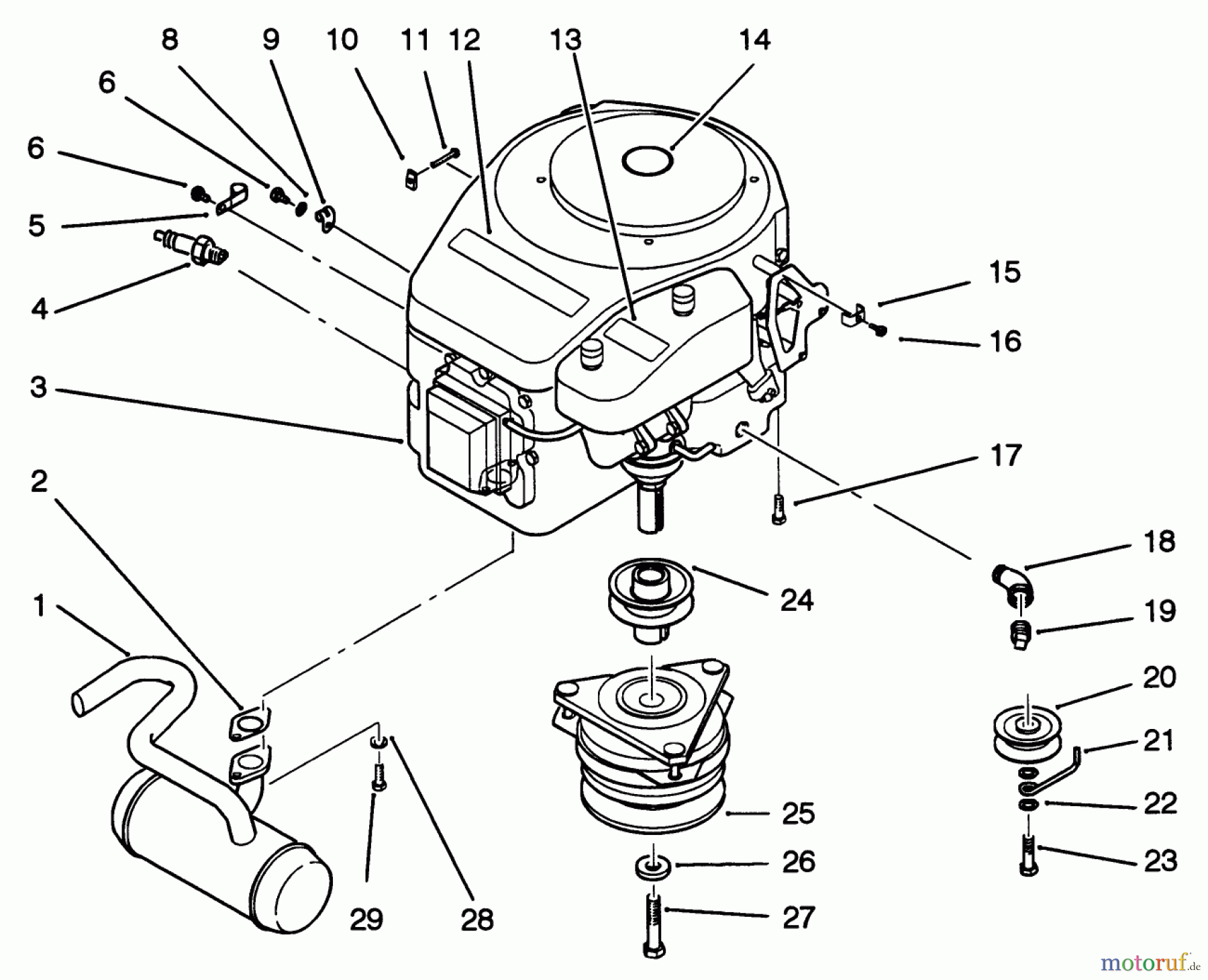 Toro Neu Mowers, Lawn & Garden Tractor Seite 1 22-14O502 (244-5) - Toro 244-5 Yard Tractor, 1992 (2000001-2999999) ENGINE AND CLUTCH ASSEMBLY