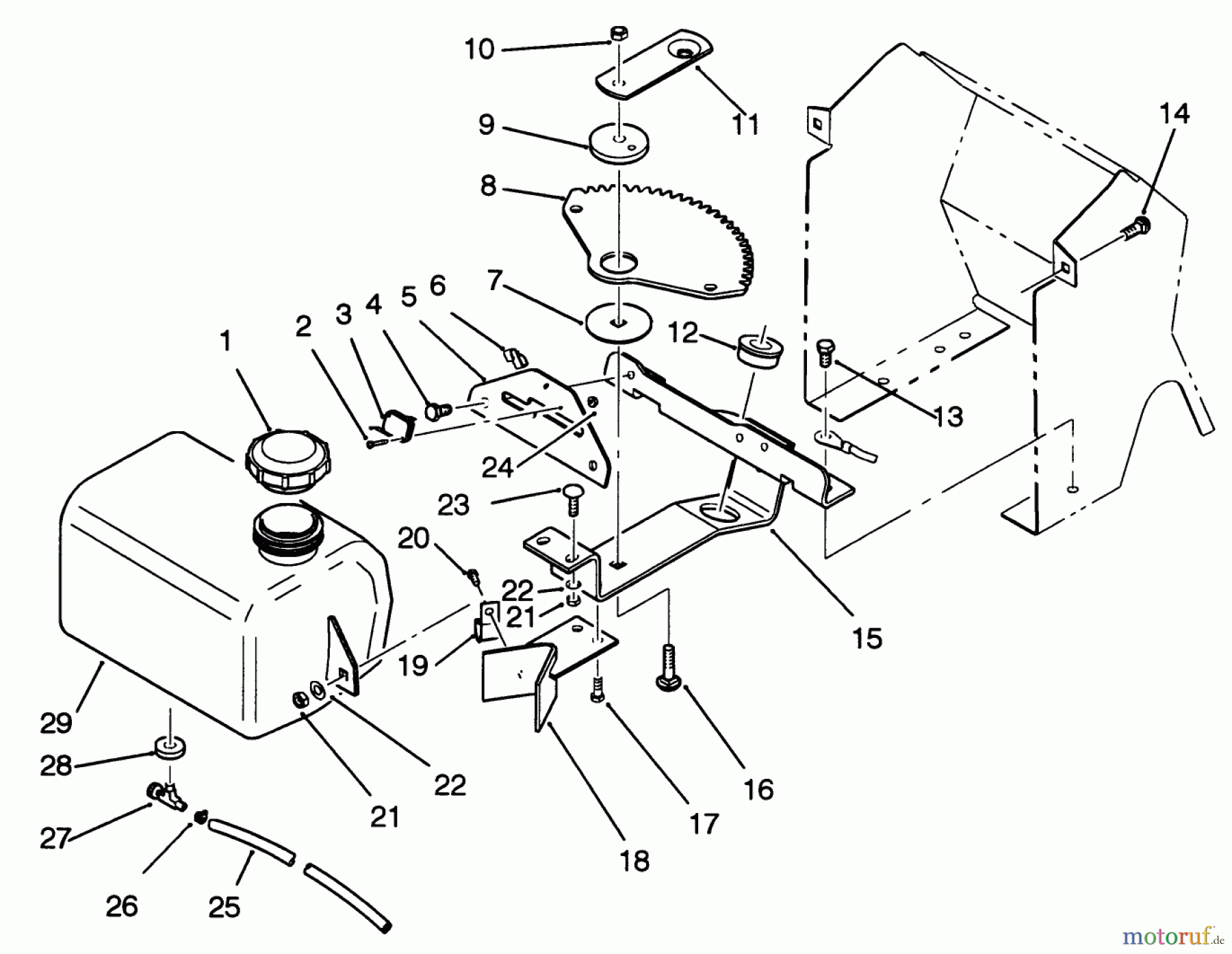 Toro Neu Mowers, Lawn & Garden Tractor Seite 1 22-14O502 (244-5) - Toro 244-5 Yard Tractor, 1992 (2000001-2999999) FUEL TANK AND STEERING BRACKET ASSEMBLY