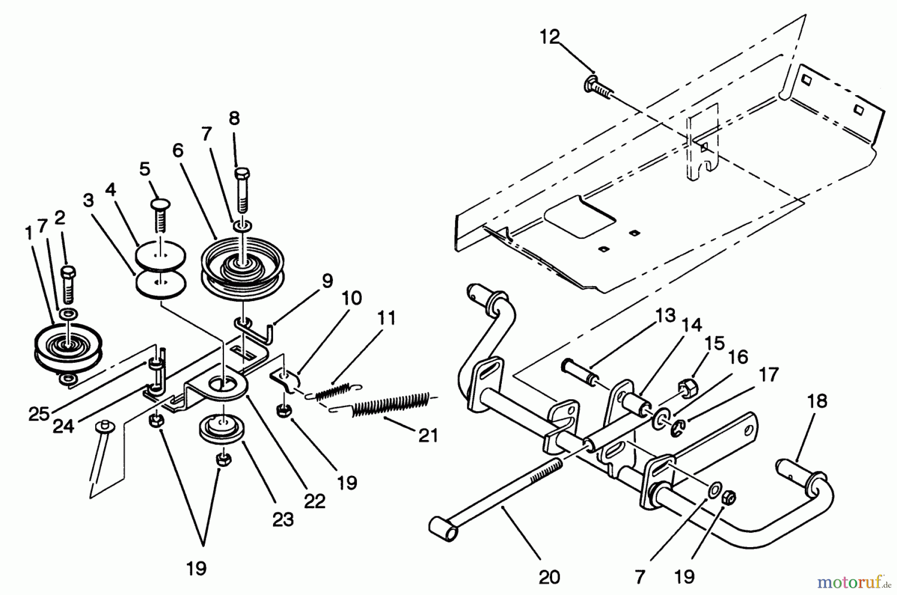 Toro Neu Mowers, Lawn & Garden Tractor Seite 1 22-14O502 (244-5) - Toro 244-5 Yard Tractor, 1992 (2000001-2999999) IDLER AND PEDAL SHAFT ASSEMBLY