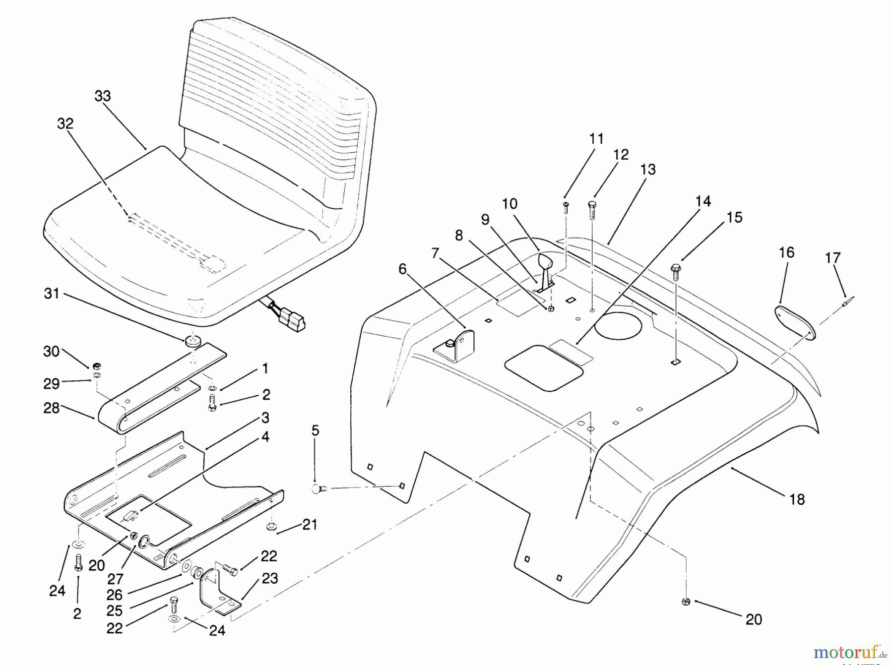  Toro Neu Mowers, Lawn & Garden Tractor Seite 1 22-14OE01 (244-H) - Toro 244-H Yard Tractor, 1991 (1000001-1999999) FENDER AND SEAT ASSEMBLY