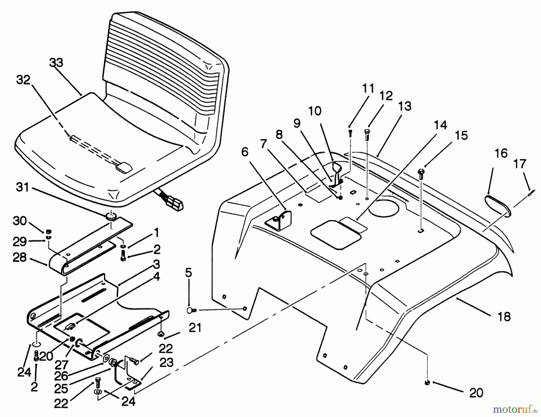 Toro Neu Mowers, Lawn & Garden Tractor Seite 1 22-14OE02 (244-H) - Toro 244-H Yard Tractor, 1992 (2000001-2999999) FENDER AND SEAT ASSEMBLY