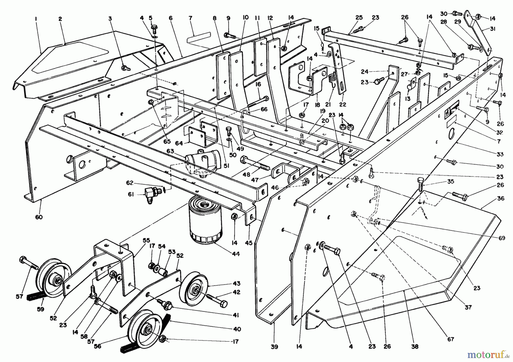  Toro Neu Mowers, Lawn & Garden Tractor Seite 1 30610 (120) - Toro Proline 120, 1993 (390001-399999) FRAME & JACKSHAFT ASSEMBLY