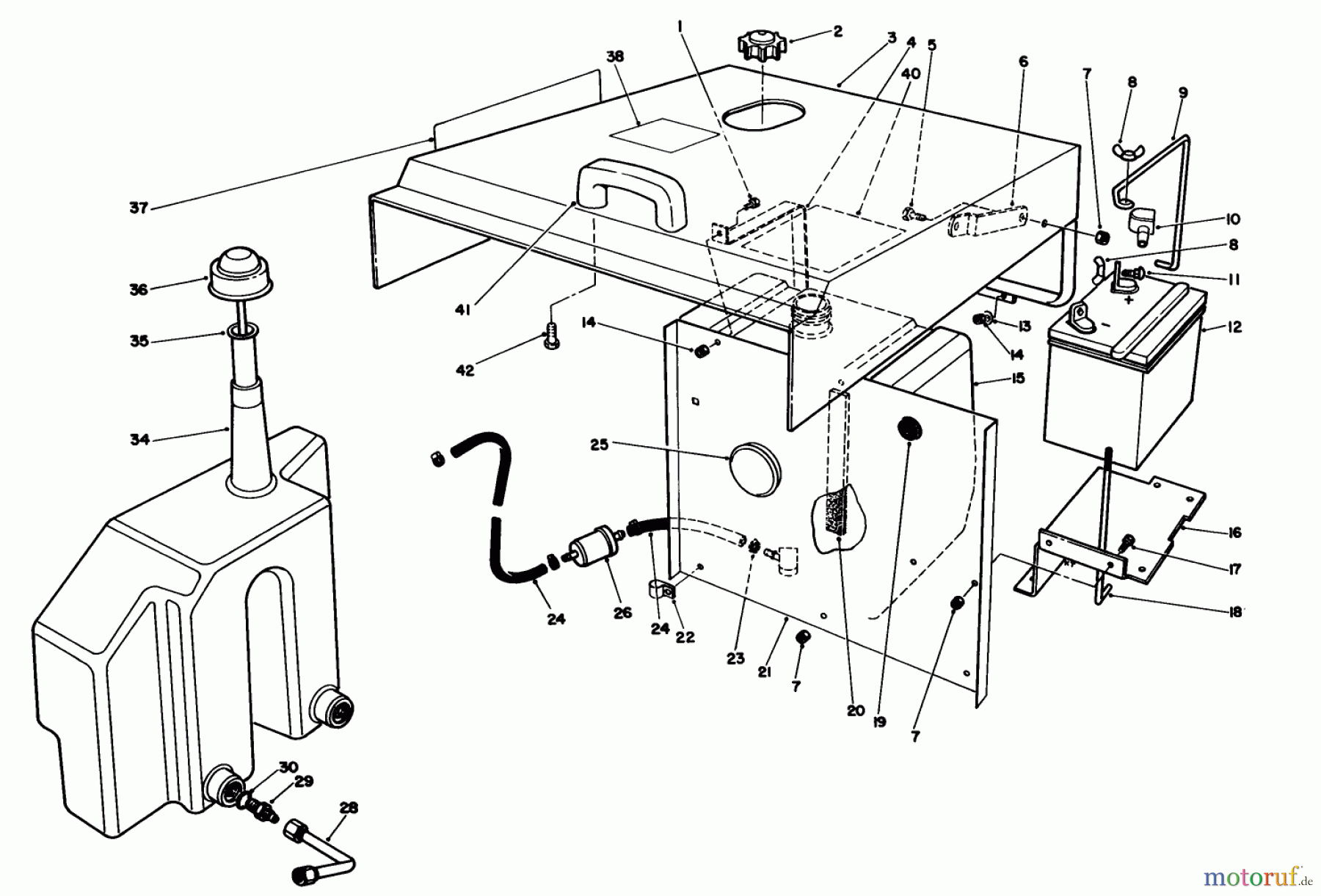  Toro Neu Mowers, Lawn & Garden Tractor Seite 1 30610 (120) - Toro Proline 120, 1993 (390001-399999) HOOD, FUEL TANK & HYDRAULIC RESERVOIR ASSEMBLY