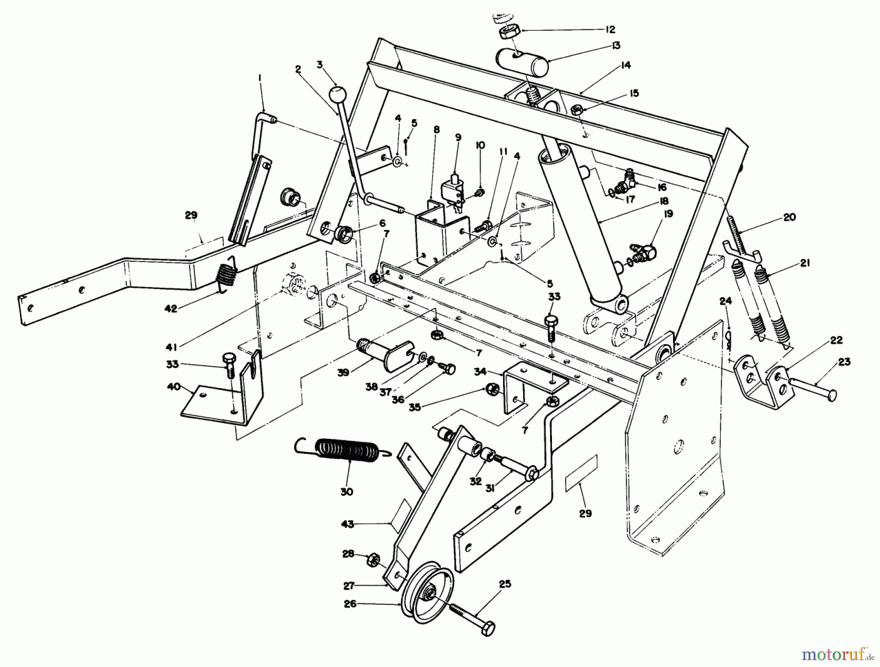 Toro Neu Mowers, Lawn & Garden Tractor Seite 1 30610 (120) - Toro Proline 120, 1993 (390001-399999) PARKING BRAKE &-LIFT FRAME ASSEMBLY