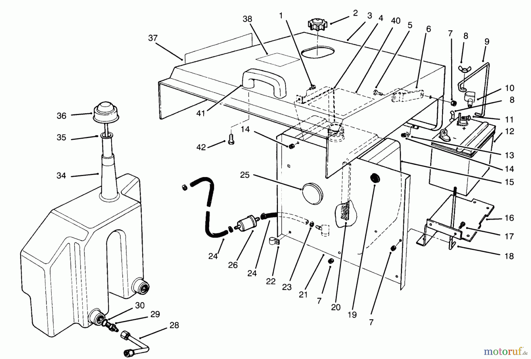 Toro Neu Mowers, Lawn & Garden Tractor Seite 1 30610 (120) - Toro Proline 120, 1994 (490001-499999) HOOD, FUEL TANK & HYDRAULIC RESERVOIR ASSEMBLY
