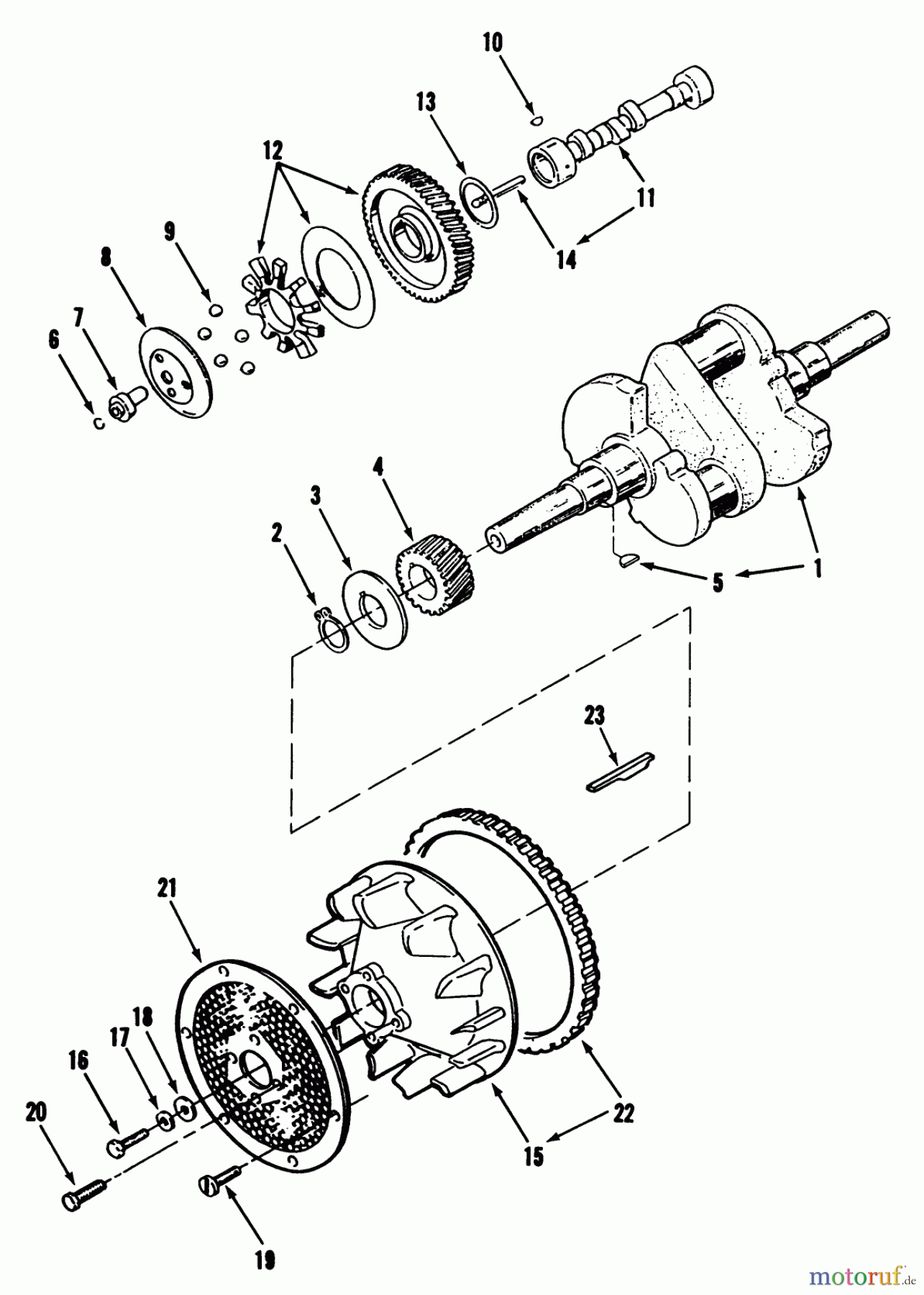 Toro Neu Mowers, Lawn & Garden Tractor Seite 1 41-16OE01 (416-H) - Toro 416-H Garden Tractor, 1990 CRANKSHAFT, CAMSHAFT, FLYWHEEL