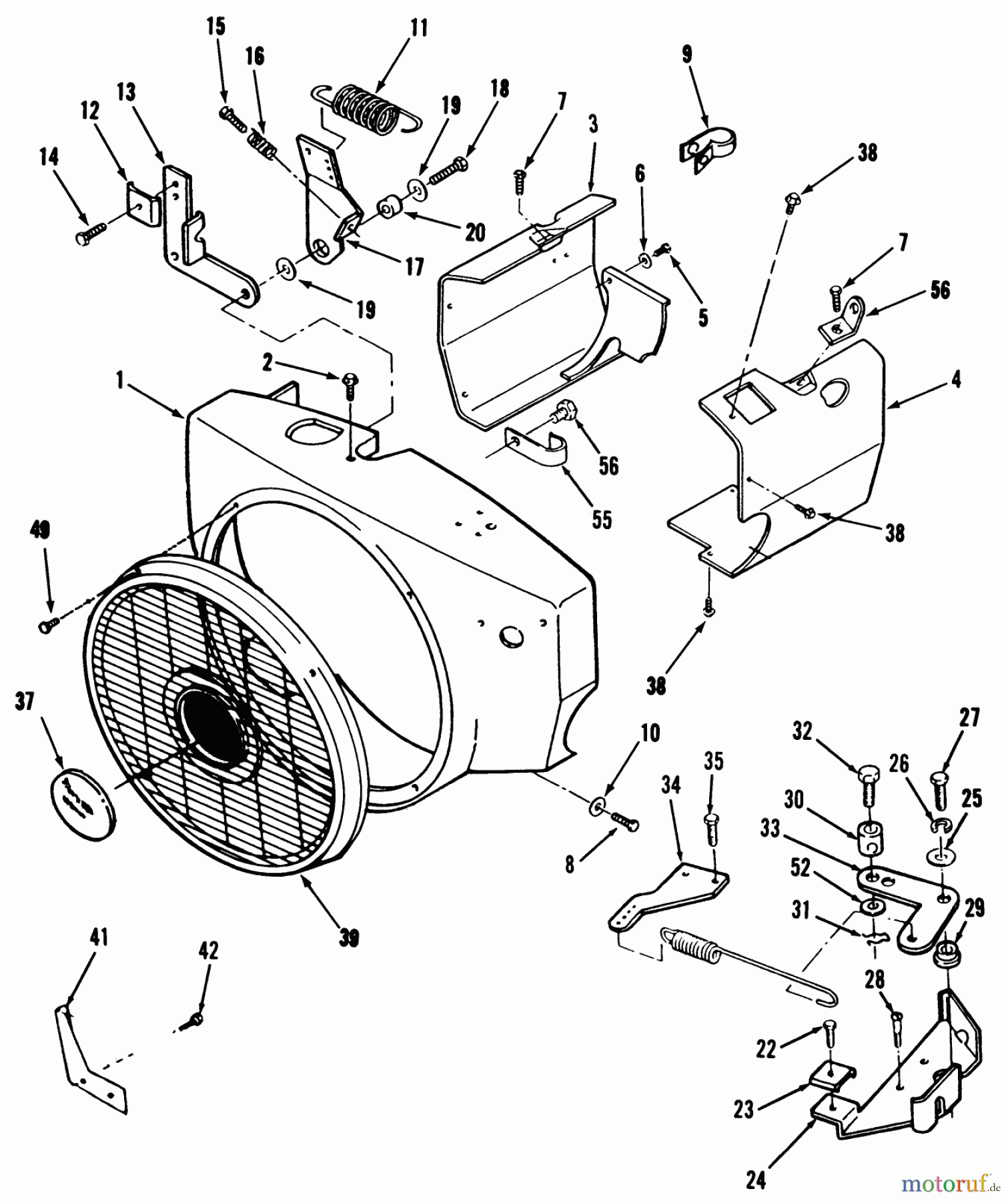 Toro Neu Mowers, Lawn & Garden Tractor Seite 1 31-12K802 (312-8) - Toro 312-8 Garden Tractor, 1991 (1000001-1999999) BLOWER HOUSING AND GOVERNOR