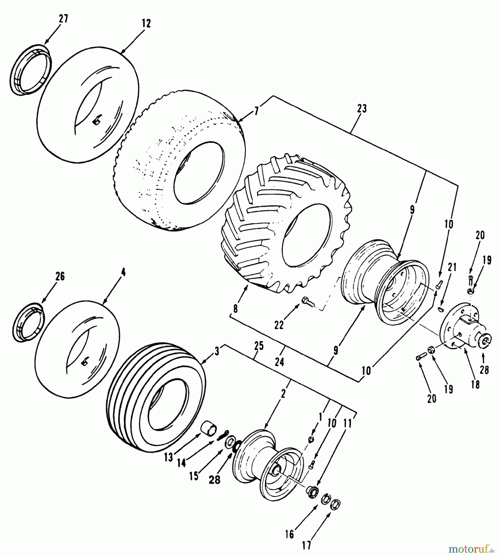Toro Neu Mowers, Lawn & Garden Tractor Seite 1 51-12KE02 (312-H) - Toro 312-H Garden Tractor, 1992 (2000001-2999999) WHEELS AND TIRES