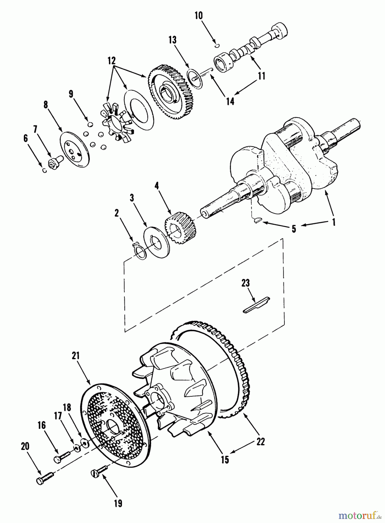 Toro Neu Mowers, Lawn & Garden Tractor Seite 1 31-18OE01 (518-H) - Toro 518-H Garden Tractor, 1988 CRANKSHAFT, CAMSHAFT & FLYWHEEL