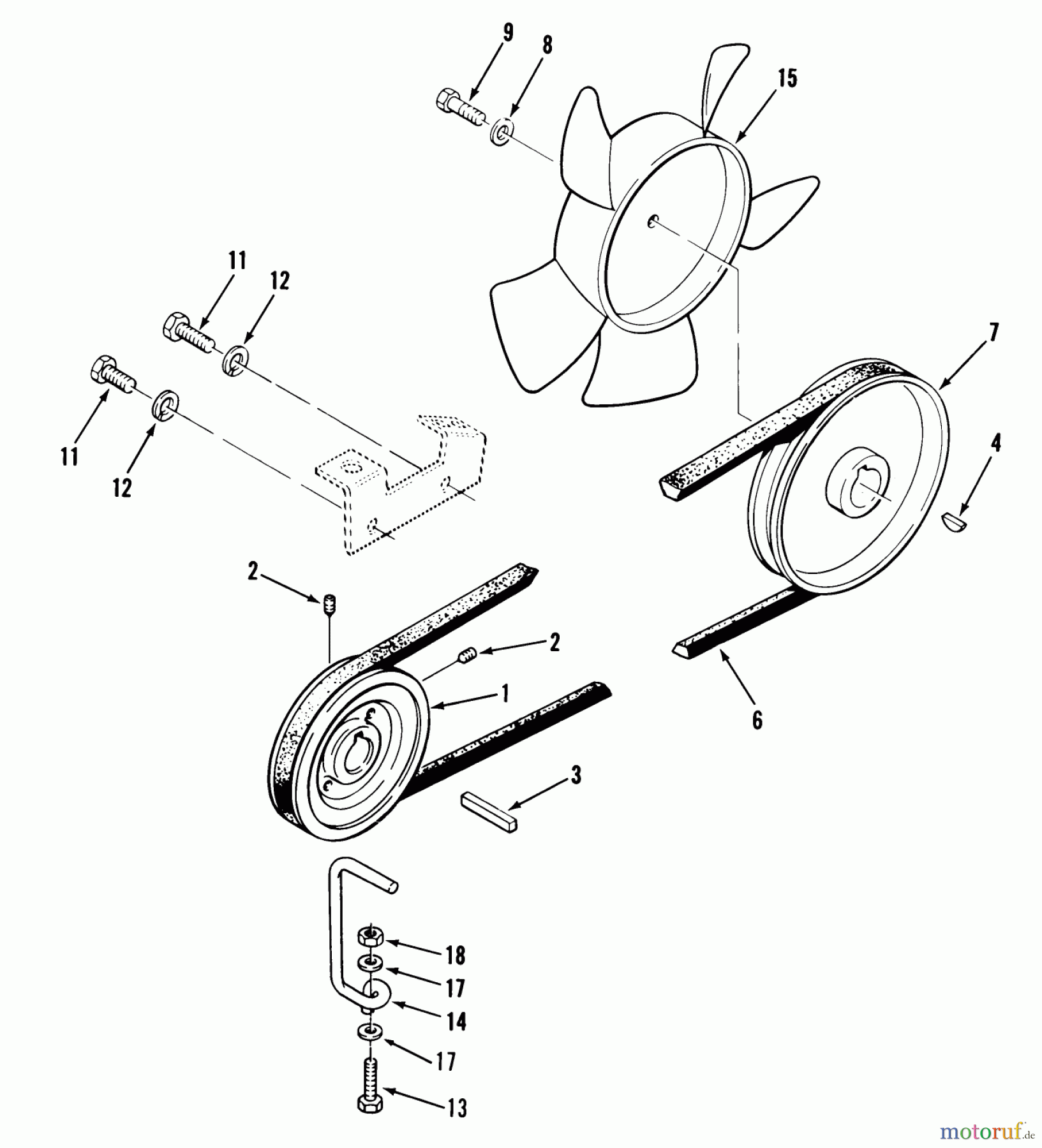 Toro Neu Mowers, Lawn & Garden Tractor Seite 1 31-18OE01 (518-H) - Toro 518-H Garden Tractor, 1988 DRIVE BELT AND PULLEYS