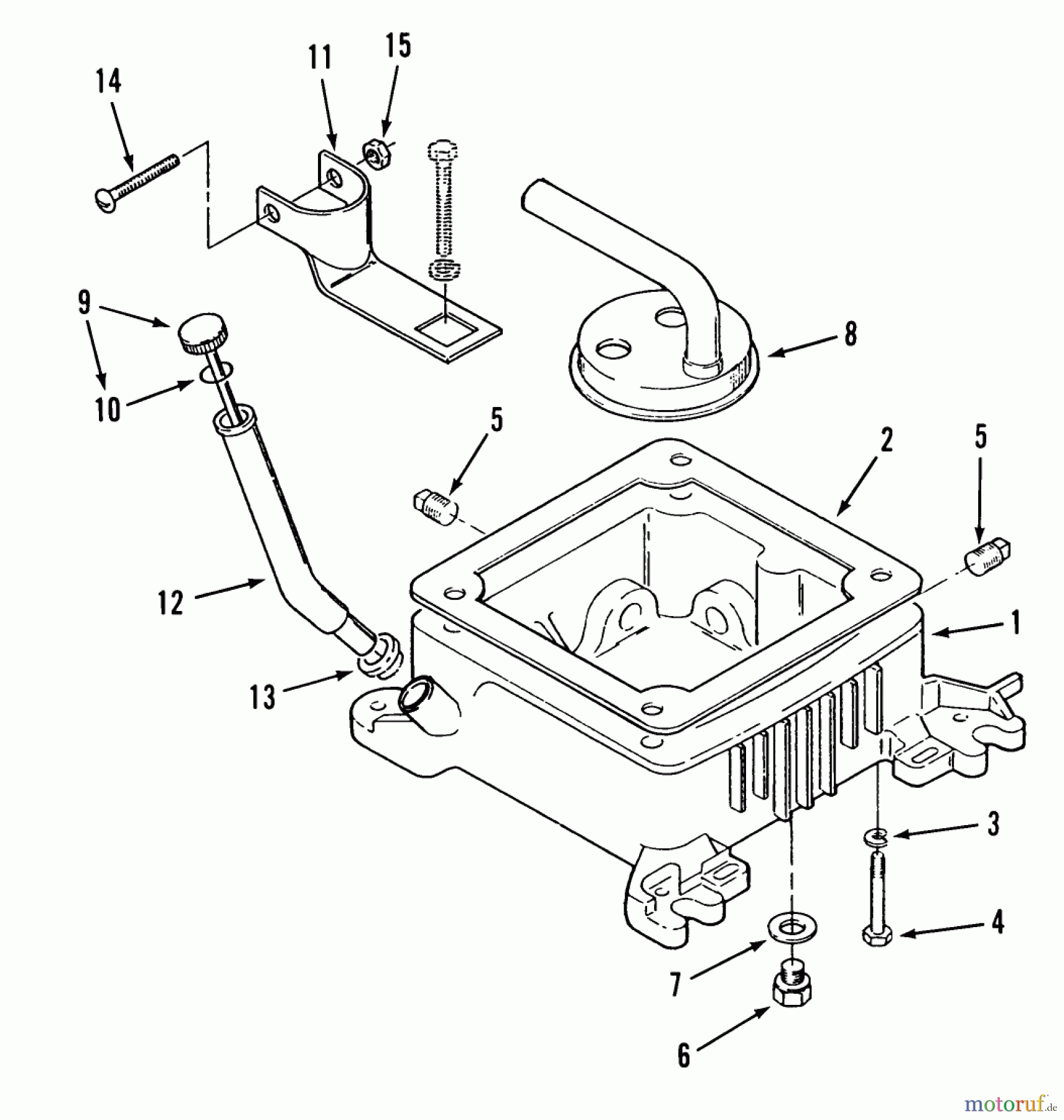 Toro Neu Mowers, Lawn & Garden Tractor Seite 1 31-18OE01 (518-H) - Toro 518-H Garden Tractor, 1988 OIL BASE, FILL TUBE AND BRACKET