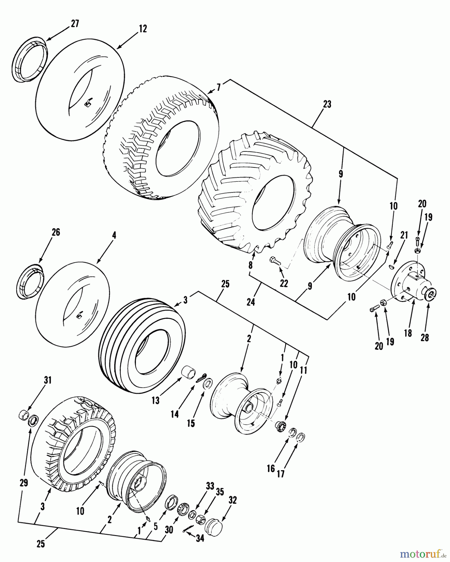 Toro Neu Mowers, Lawn & Garden Tractor Seite 1 31-18OE01 (518-H) - Toro 518-H Garden Tractor, 1988 WHEELS AND TIRES