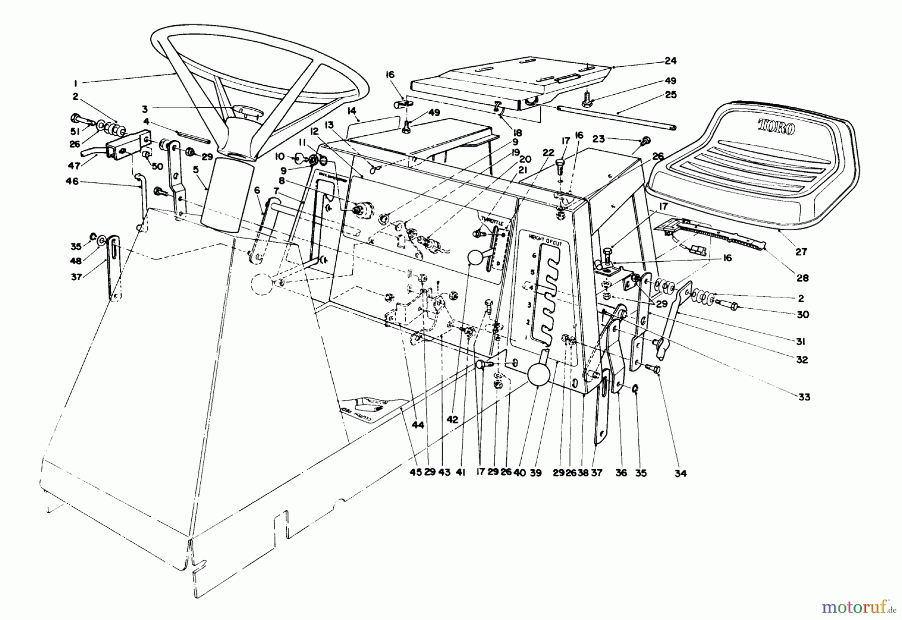Toro Neu Mowers, Rear-Engine Rider 56145 (8-32) - Toro 8-32 Rear Engine Rider, 1987 (7000001-7999999) SEAT & STEERING WHEEL ASSEMBLY