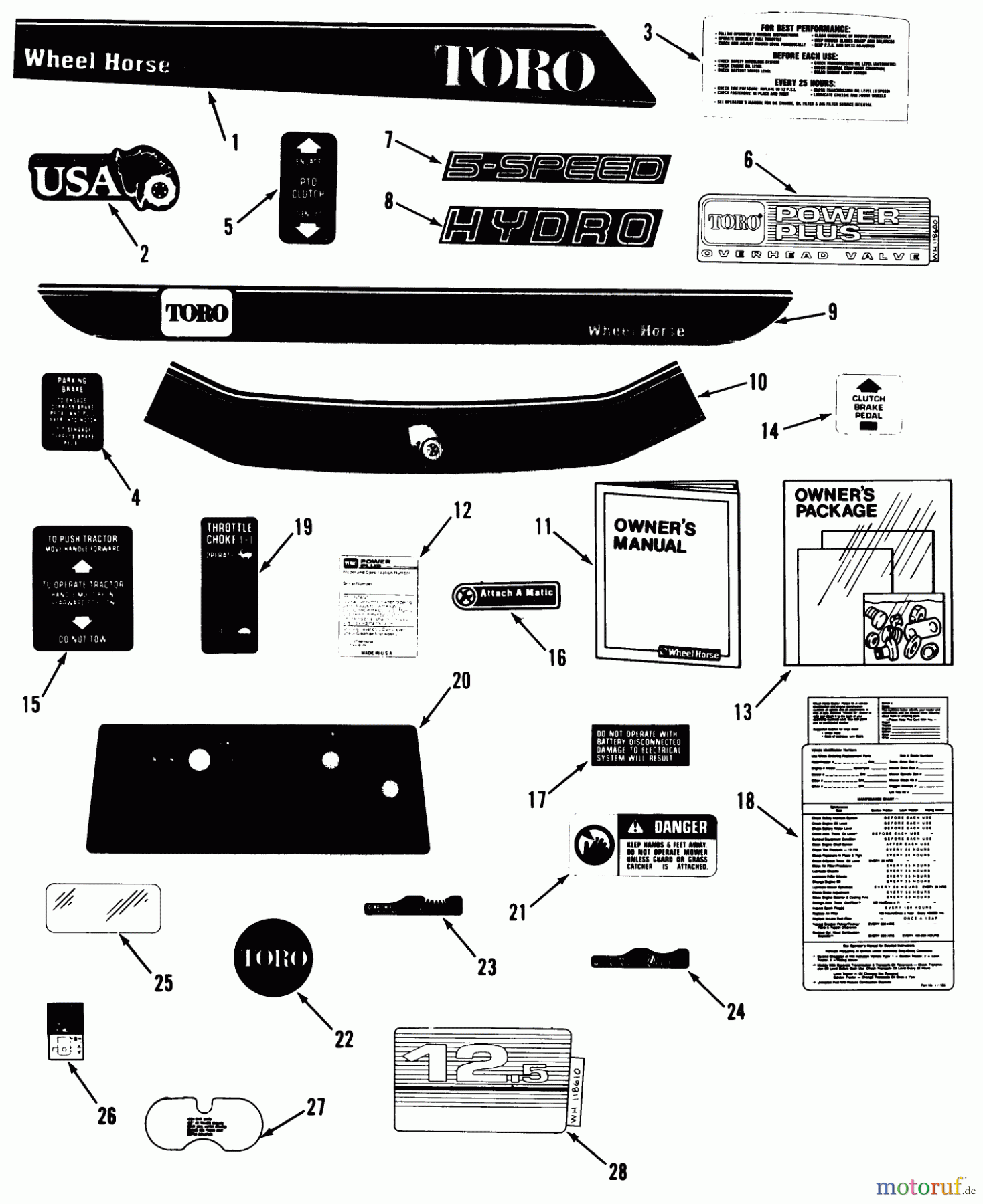  Toro Neu Mowers, Lawn & Garden Tractor Seite 1 32-12OE01 (212-H) - Toro 212-H Tractor, 1990 DECALS & MISCELLANEOUS