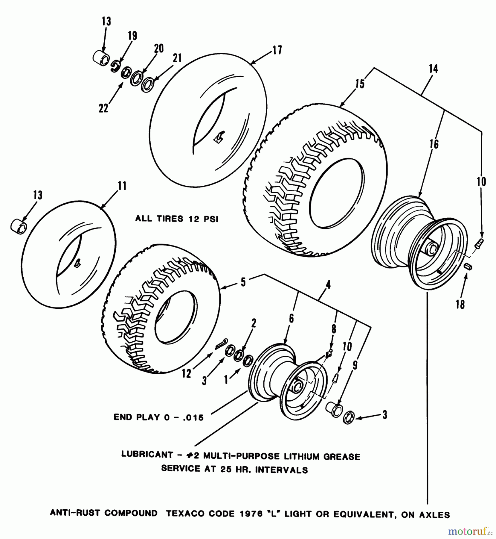 Toro Neu Mowers, Lawn & Garden Tractor Seite 1 32-12OE01 (212-H) - Toro 212-H Tractor, 1990 WHEELS AND TIRES