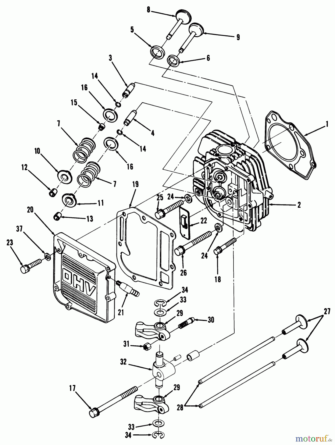 Toro Neu Mowers, Lawn & Garden Tractor Seite 1 32-12OE02 (212-H) - Toro 212-H Tractor, 1991 (1000001-1999999) 12HP ENGINE CYLINDER HEAD & VALVES ASSEMBLY