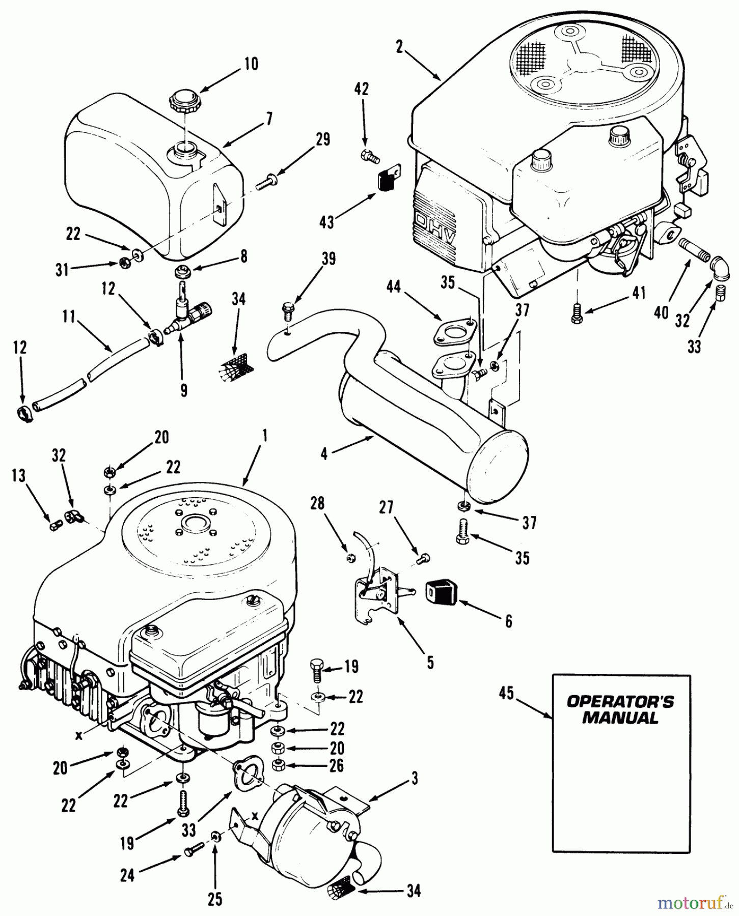Toro Neu Mowers, Lawn & Garden Tractor Seite 1 32-10B502 (210-5) - Toro 210-5 Tractor, 1991 (1000001-1999999) ENGINE FUEL & EXHAUST ASSEMBLY