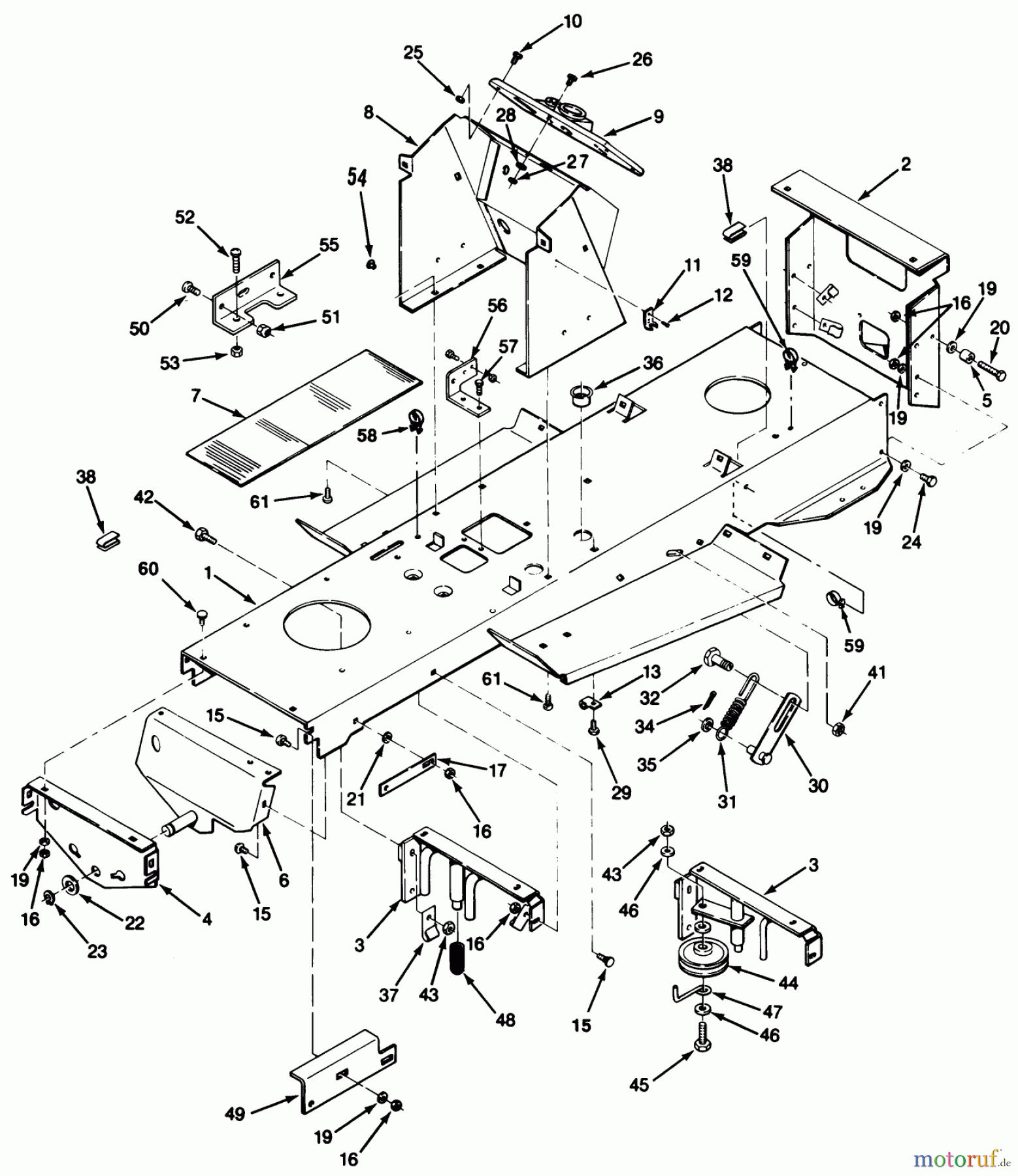 Toro Neu Mowers, Lawn & Garden Tractor Seite 1 32-12O503 (212-5) - Toro 212-5 Tractor, 1992 (2000001-2999999) FRAME ASSEMBLY