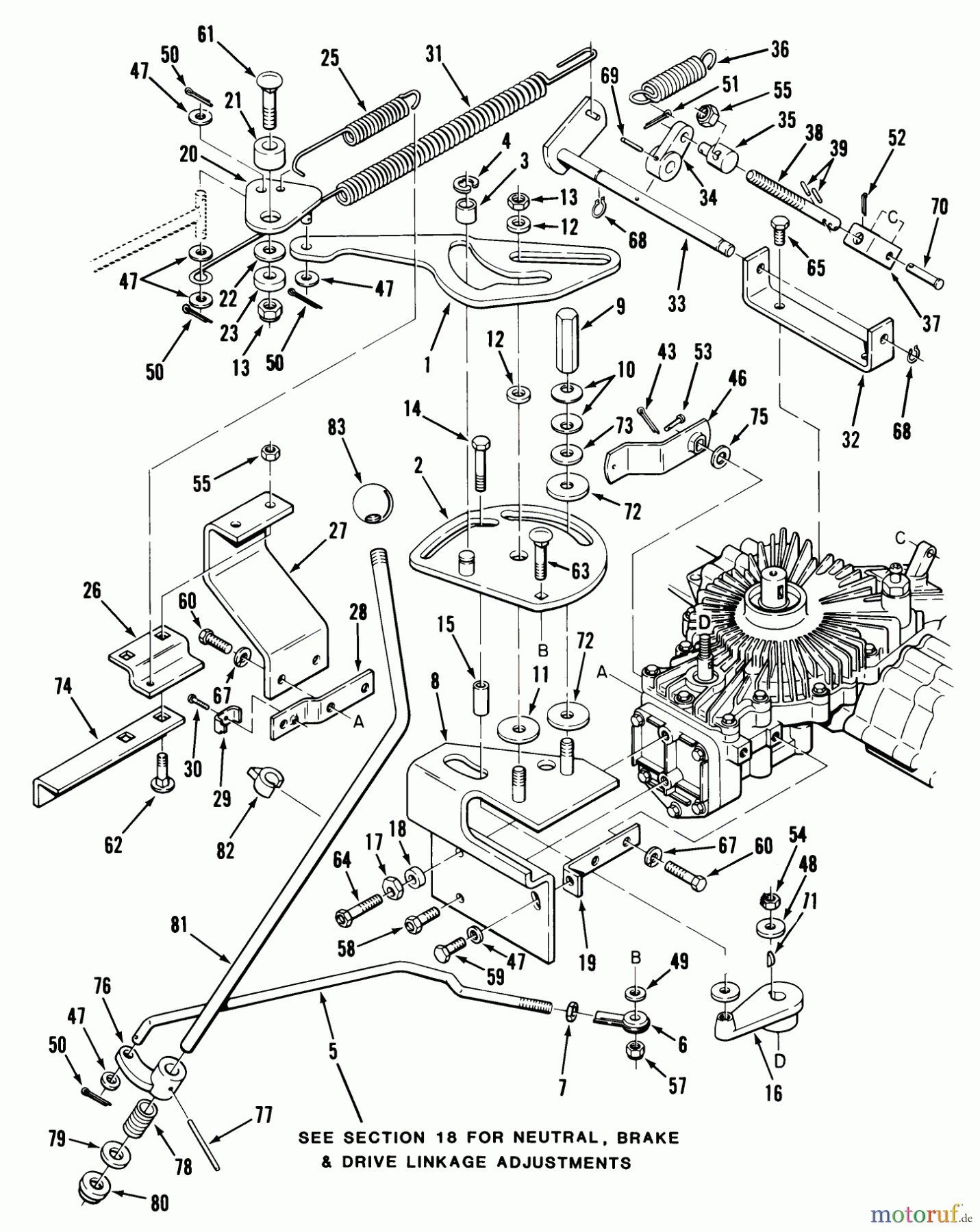 Toro Neu Mowers, Lawn & Garden Tractor Seite 1 42-08B401 (208-4) - Toro 208-4 Tractor, 1989 HYDROSTATIC TRANSAXLE-CONTROL LINKAGE