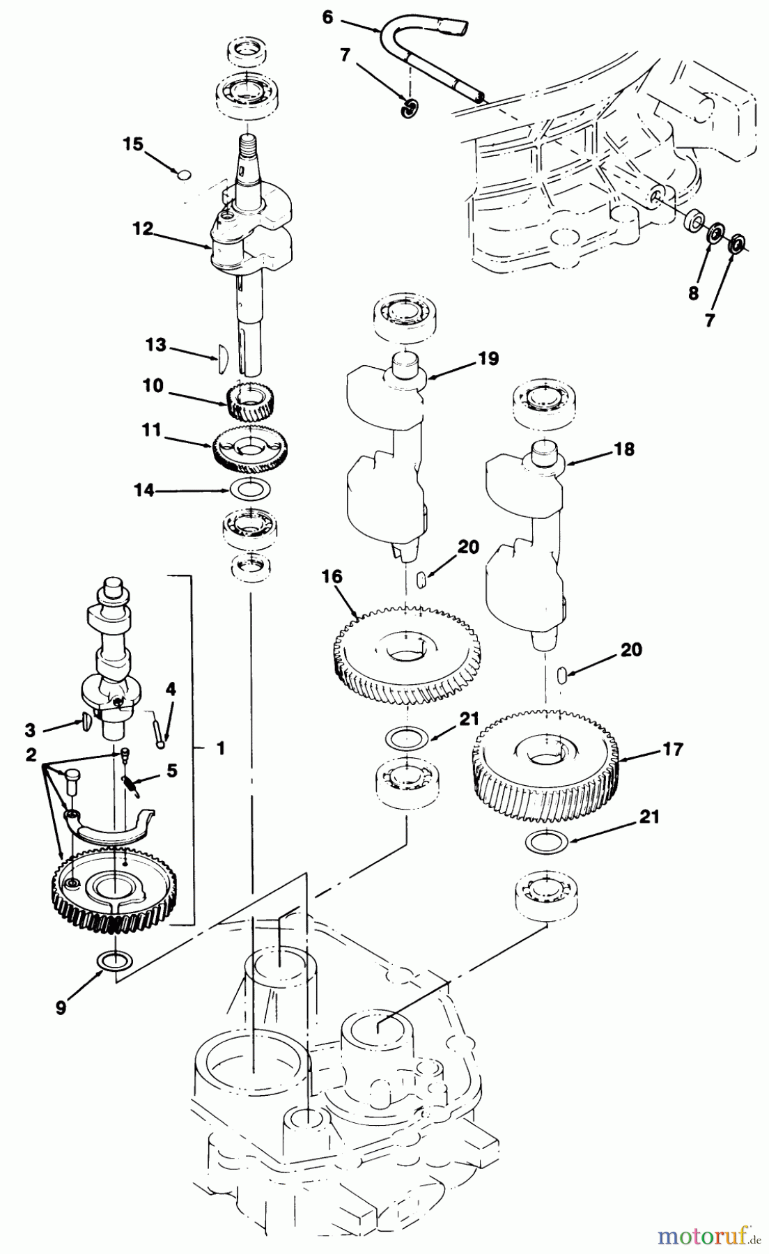  Toro Neu Mowers, Lawn & Garden Tractor Seite 1 32-120EA1 (212-H)- Toro 212-H Tractor, 1991 (1000001-1999999) 12HP ENGINE CRANKSHAFT AND CAMSHAFT ASSEMBLY