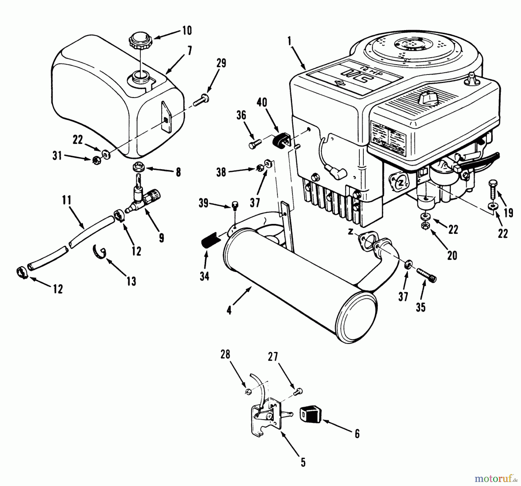 Toro Neu Mowers, Lawn & Garden Tractor Seite 1 32-12BEA3 (212-H) - Toro 212-H Tractor, 1991 (1000001-1999999) ENGINE FUEL & EXHAUST ASSEMBLY