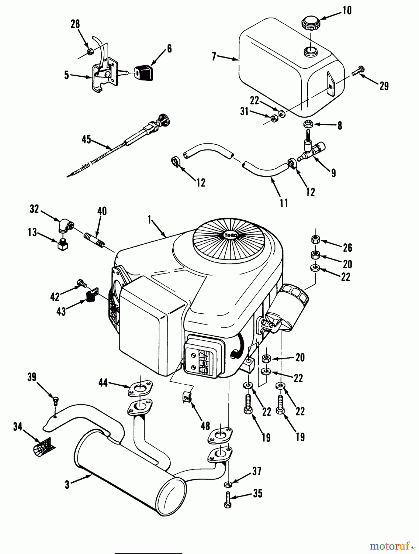 Toro Neu Mowers, Lawn & Garden Tractor Seite 1 32-16BE01 (216-H) - Toro 216-H Tractor, 1990 ENGINE, FUEL & EXHAUST SYSTEMS
