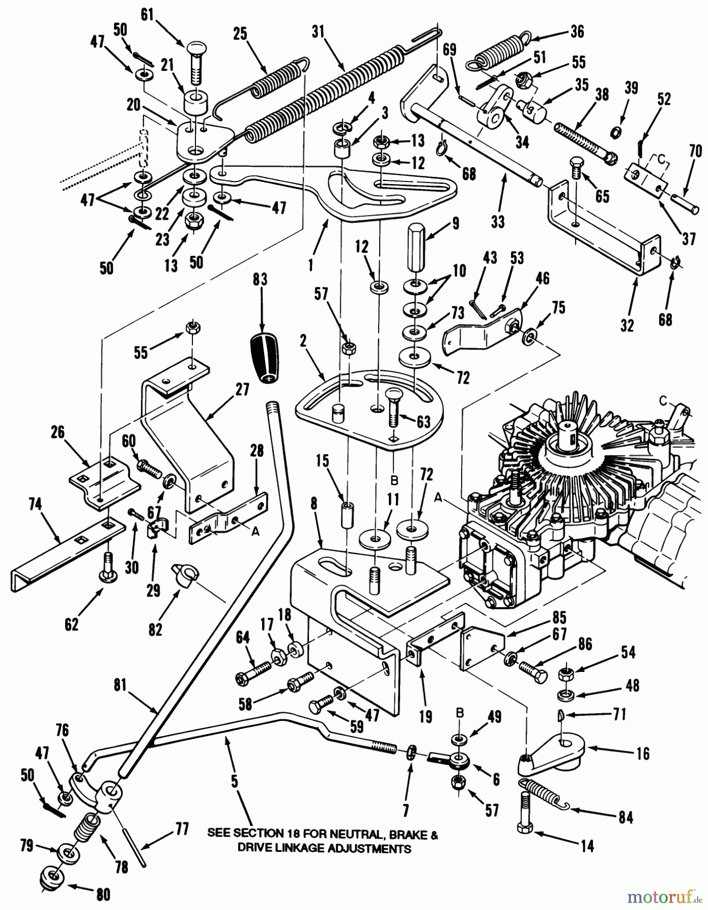 Toro Neu Mowers, Lawn & Garden Tractor Seite 1 32-16BE01 (216-H) - Toro 216-H Tractor, 1990 HYDROSTATIC TRANSAXLE - CONTROL LINKAGE