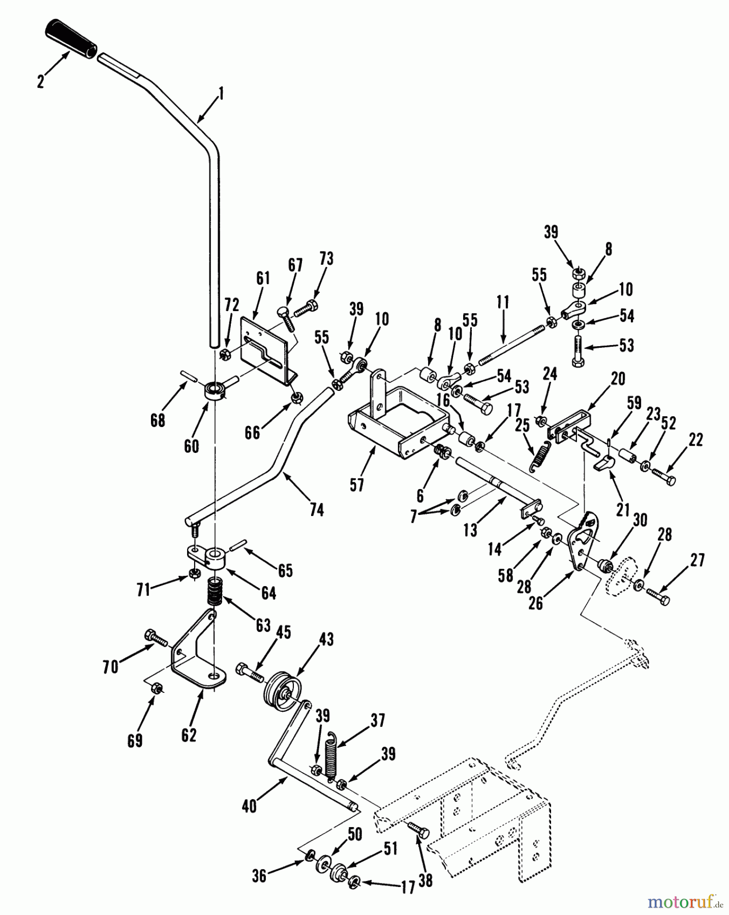 Toro Neu Mowers, Lawn & Garden Tractor Seite 1 41-20O801 (520-8) - Toro 520-8 Garden Tractor, 1990 CLUTCH, BRAKE AND SPEED CONTROL LINKAGE-520-H #1