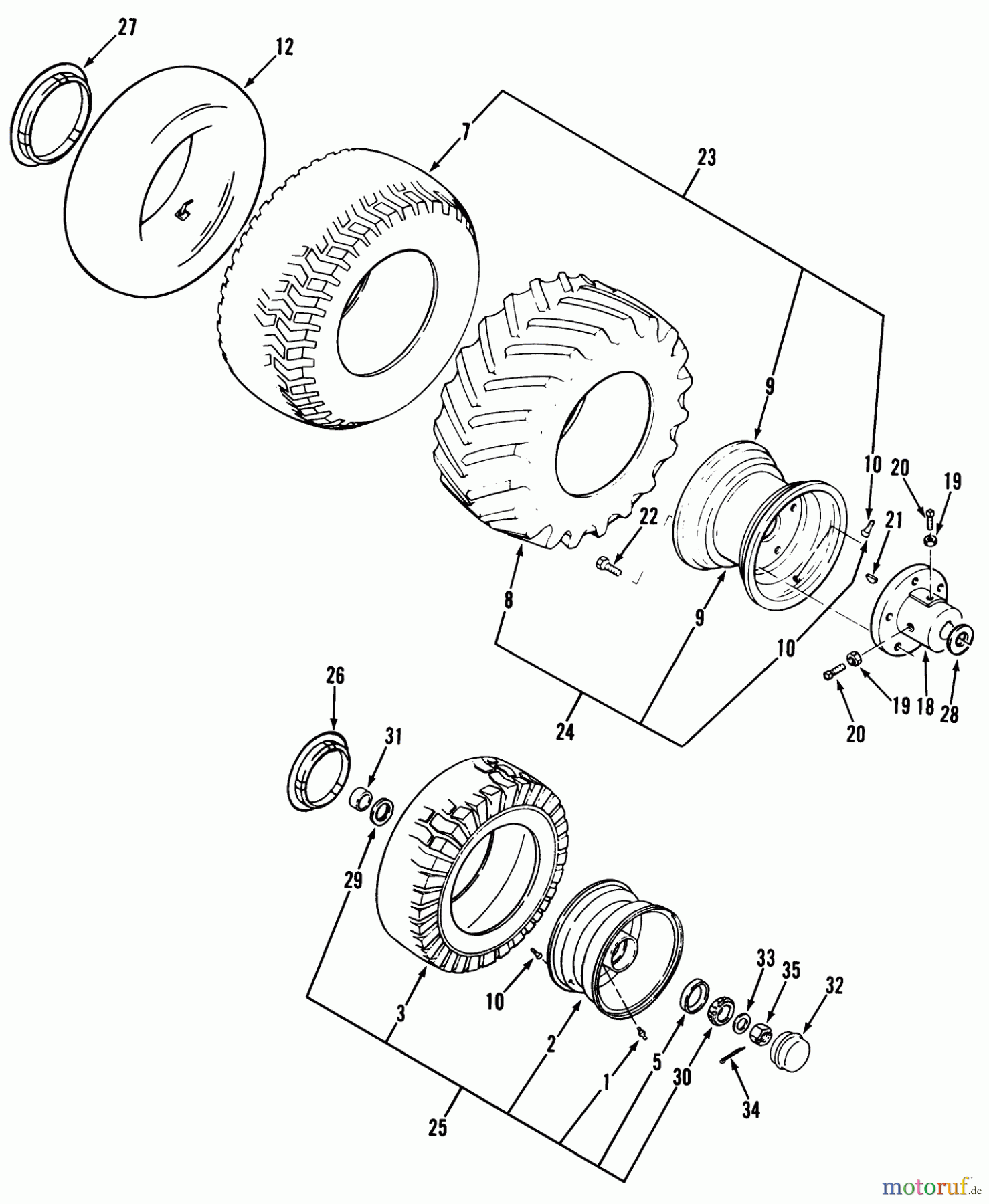 Toro Neu Mowers, Lawn & Garden Tractor Seite 1 41-20O801 (520-8) - Toro 520-8 Garden Tractor, 1990 WHEELS AND TIRES