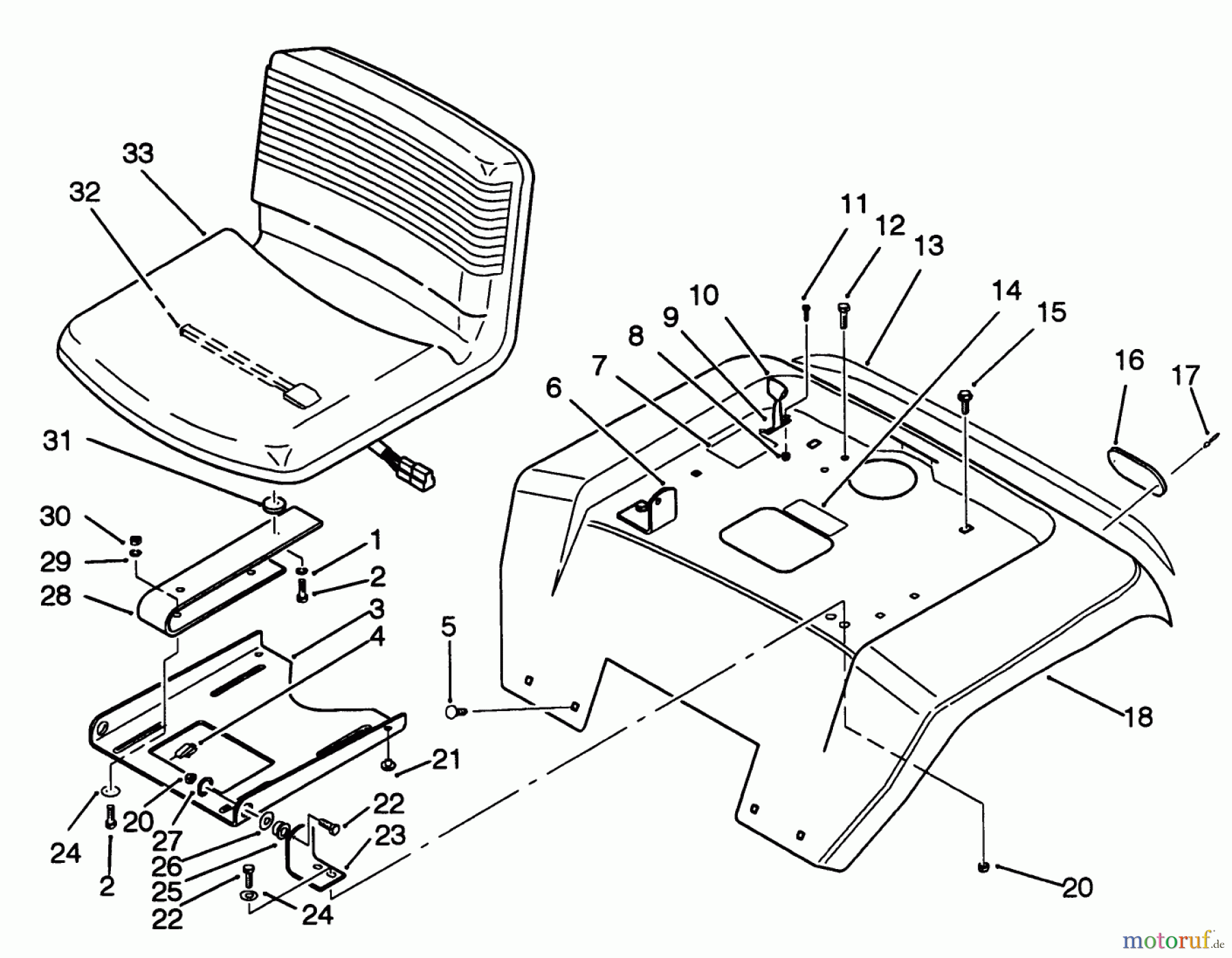 Toro Neu Mowers, Lawn & Garden Tractor Seite 1 42-16BE01 (246-H) - Toro 246-H Yard Tractor, 1992 (2000001-2999999) FENDER AND SEAT ASSEMBLY