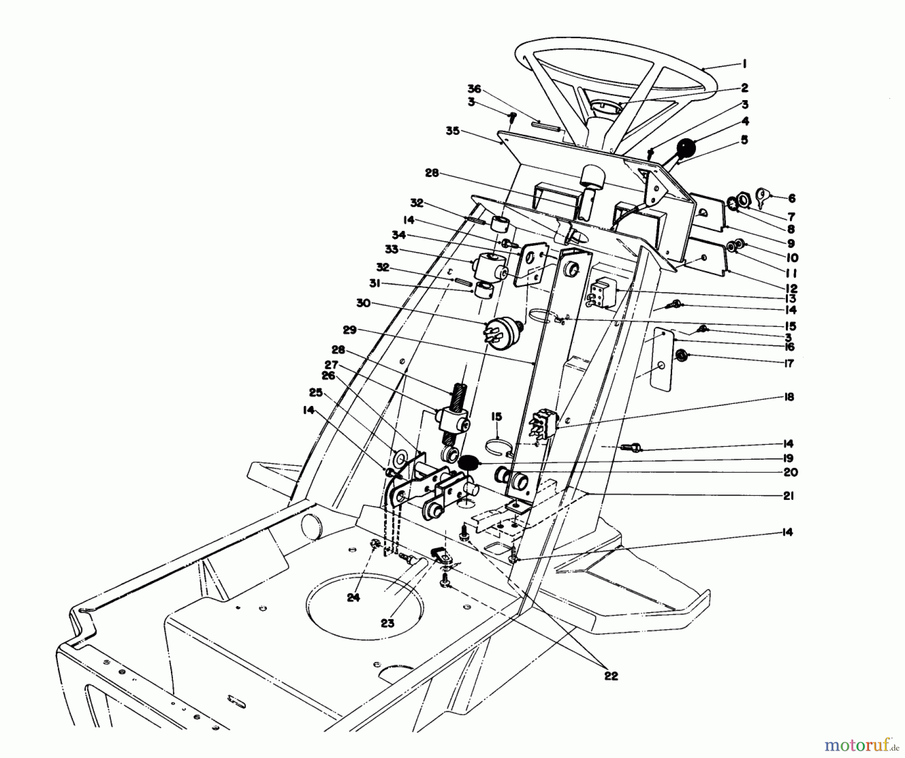  Toro Neu Mowers, Lawn & Garden Tractor Seite 1 57360 (11-32) - Toro 11-32 Lawn Tractor, 1982 (2000001-2999999) STEERING WHEEL & DASH ASSEMBLY