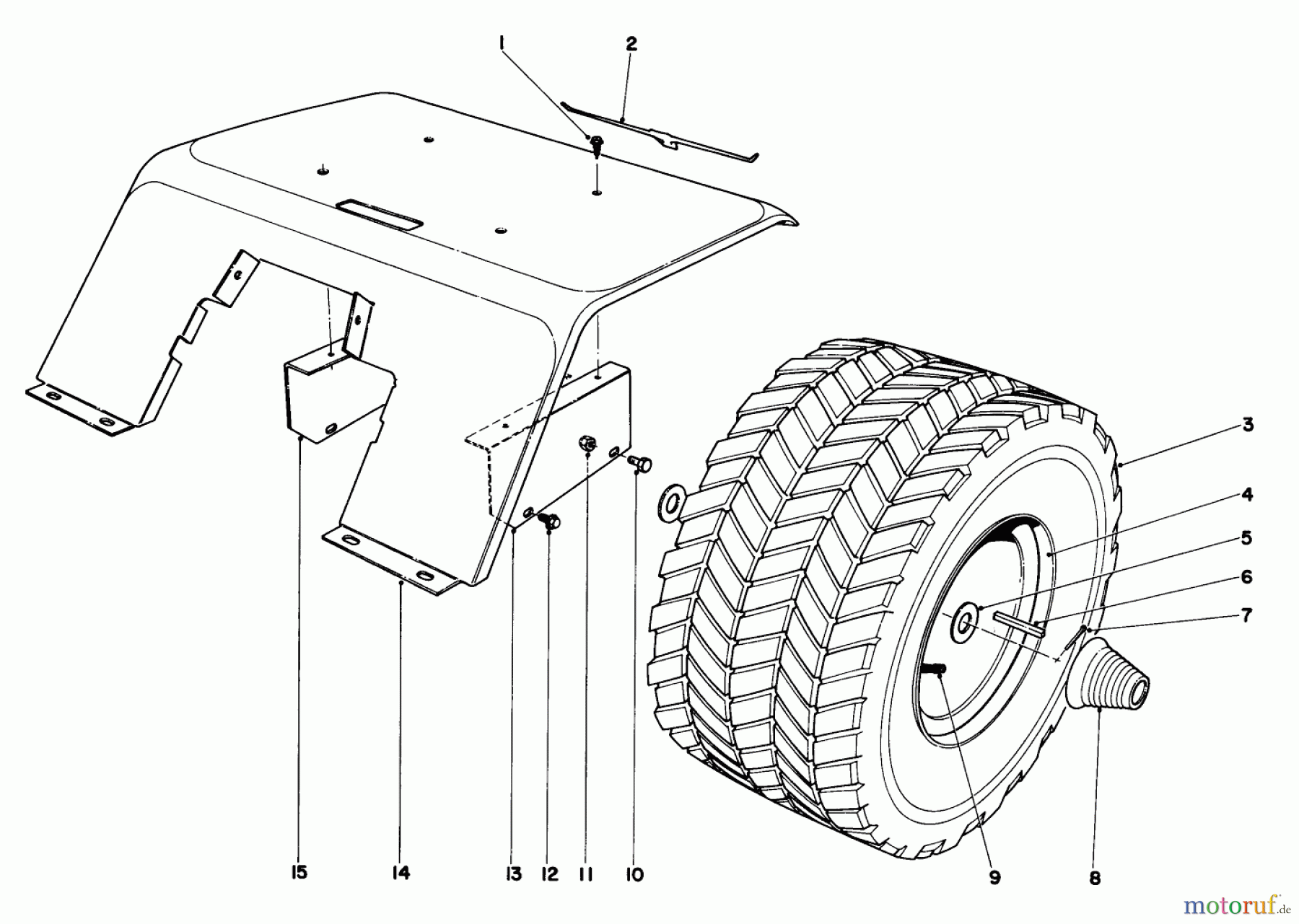  Toro Neu Mowers, Lawn & Garden Tractor Seite 1 55002 (935) - Toro 935 Recoil Lawn Tractor, 1969 (9000001-9999999) 935 AND 935E REAR TIRE AND FENDER ASSEMBLY