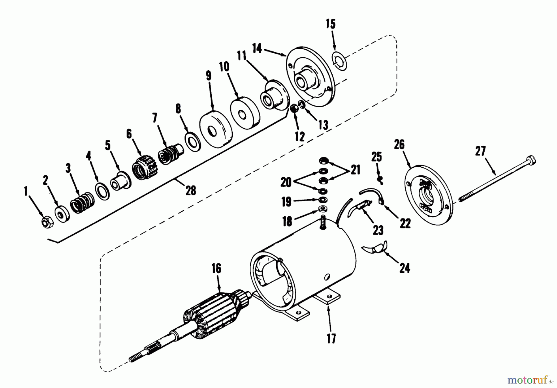  Toro Neu Mowers, Lawn & Garden Tractor Seite 1 55002 (935) - Toro 935 Recoil Lawn Tractor, 1969 (9000001-9999999) STARTER MOTOR NO. 29965 ASSEMBLY 935E
